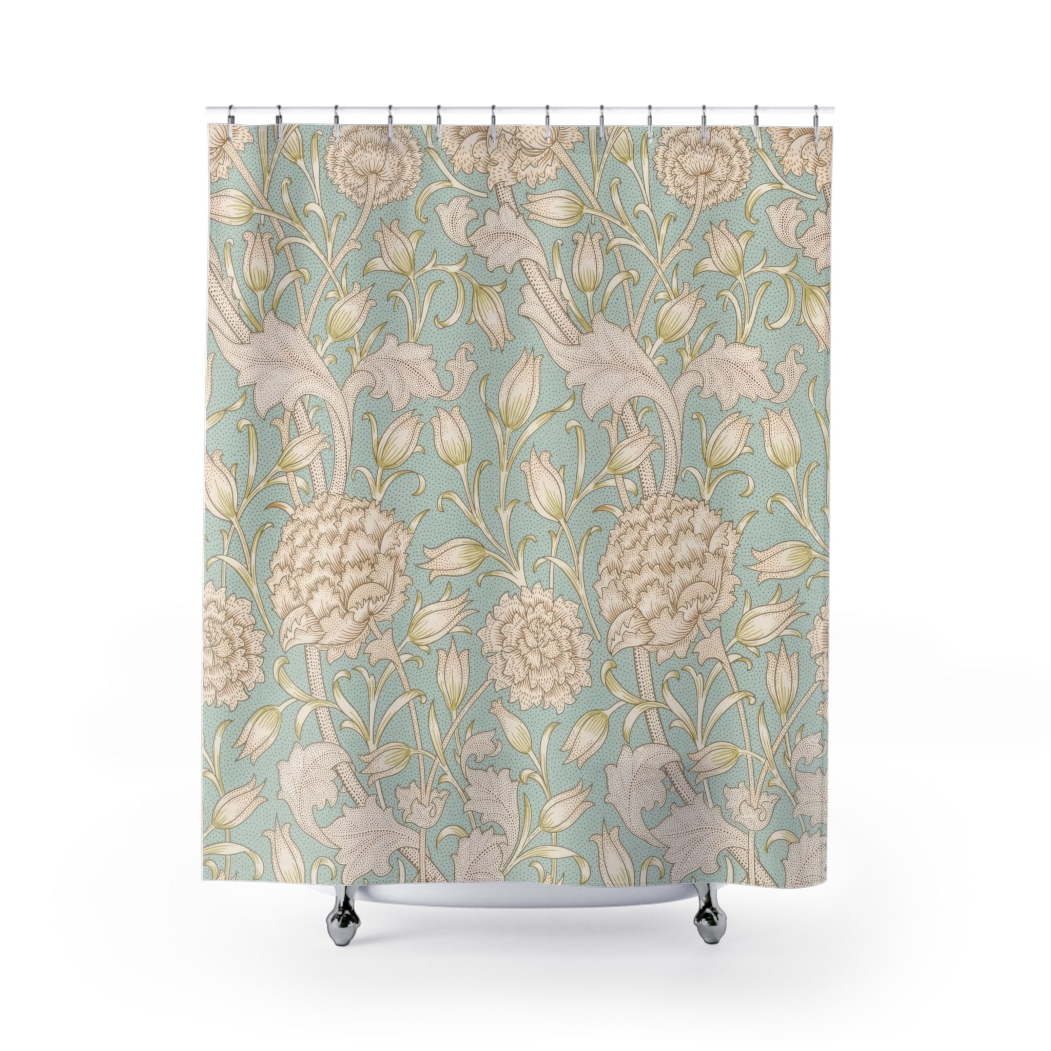 Morris Wild Tulip & Peony Shower Curtain – Blue Cream