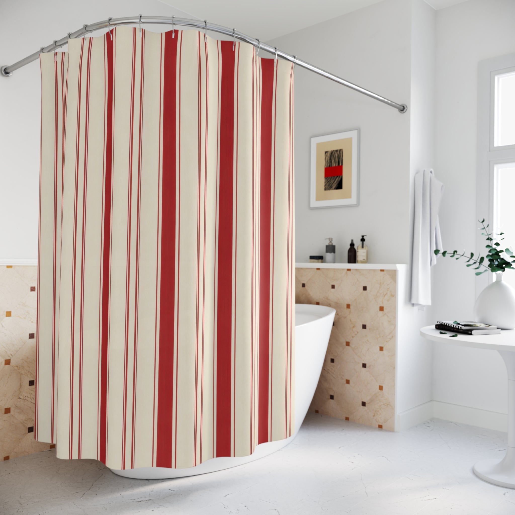 Red and White Striped Shower Curtain: Vintage Hotel Stripe