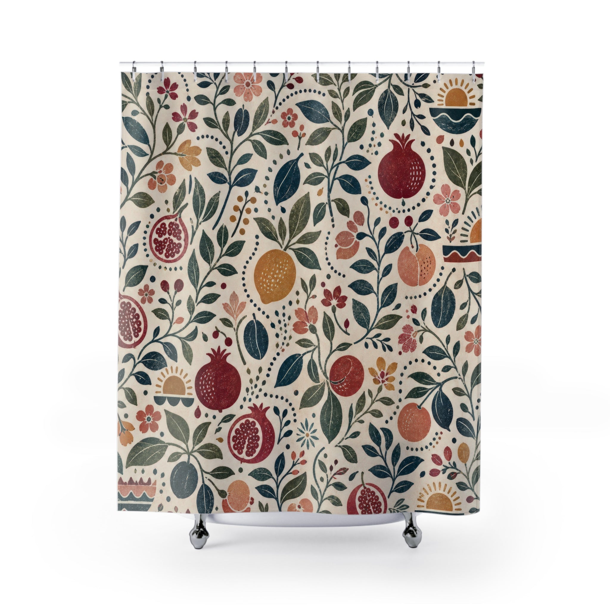 Pomegranate Folk Floral Shower Curtain