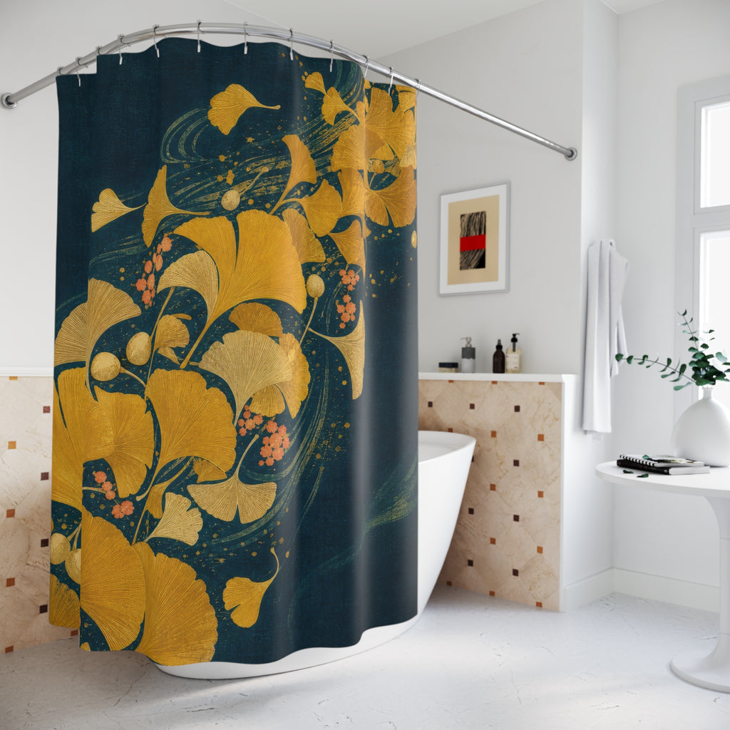 Ginkgo River Block Print Shower Curtain