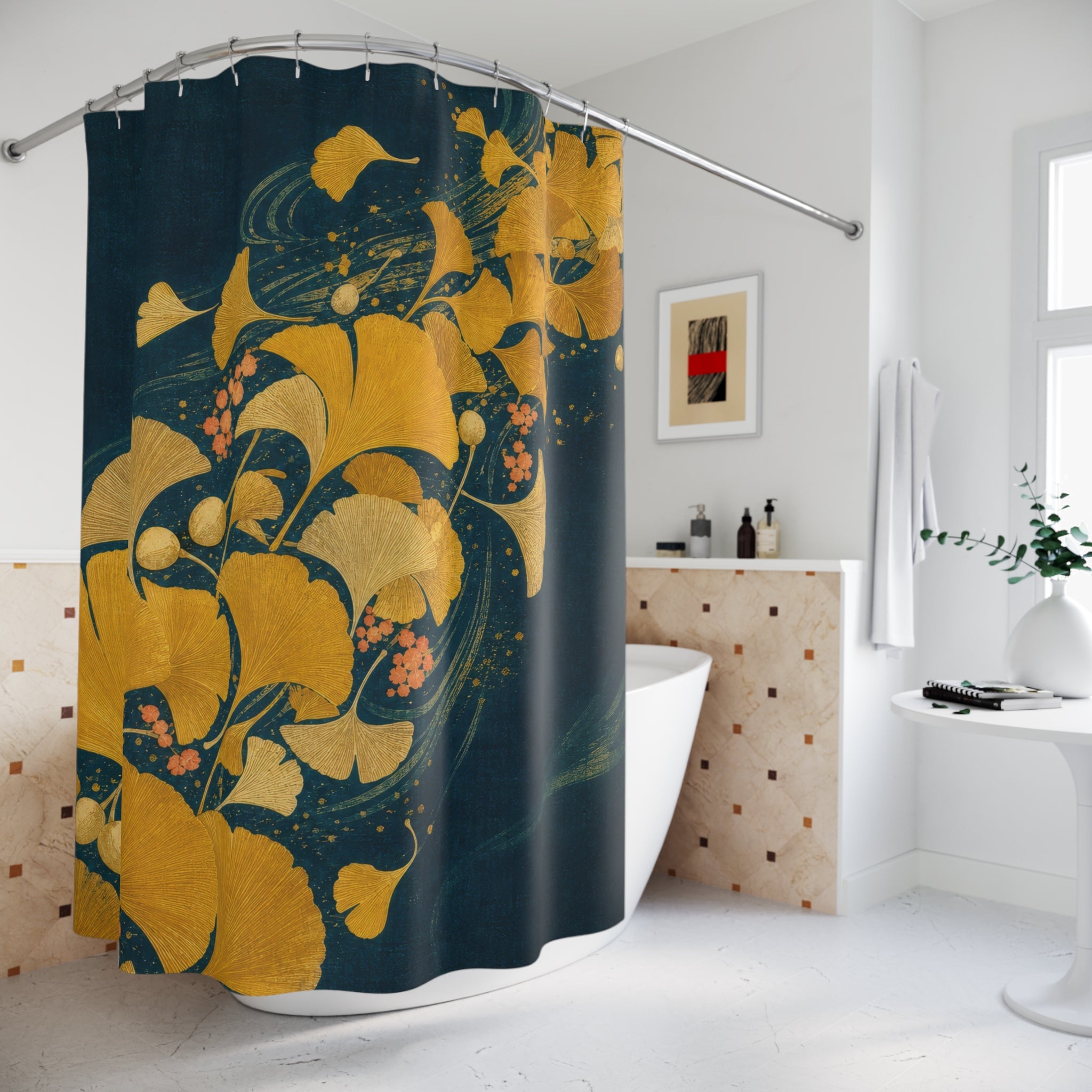 Ginkgo River Block Print Shower Curtain