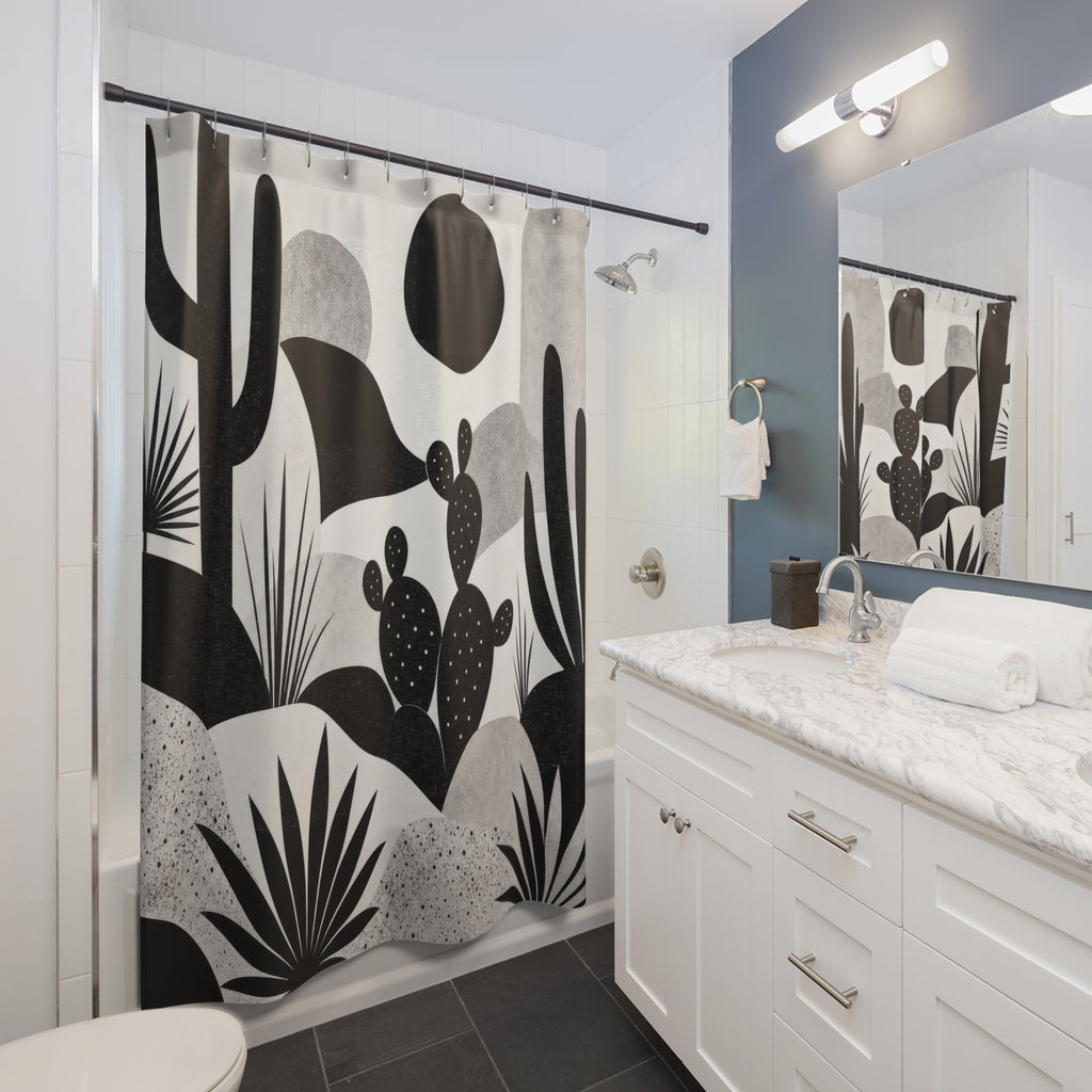 Black White Desert Landscape Shower Curtain