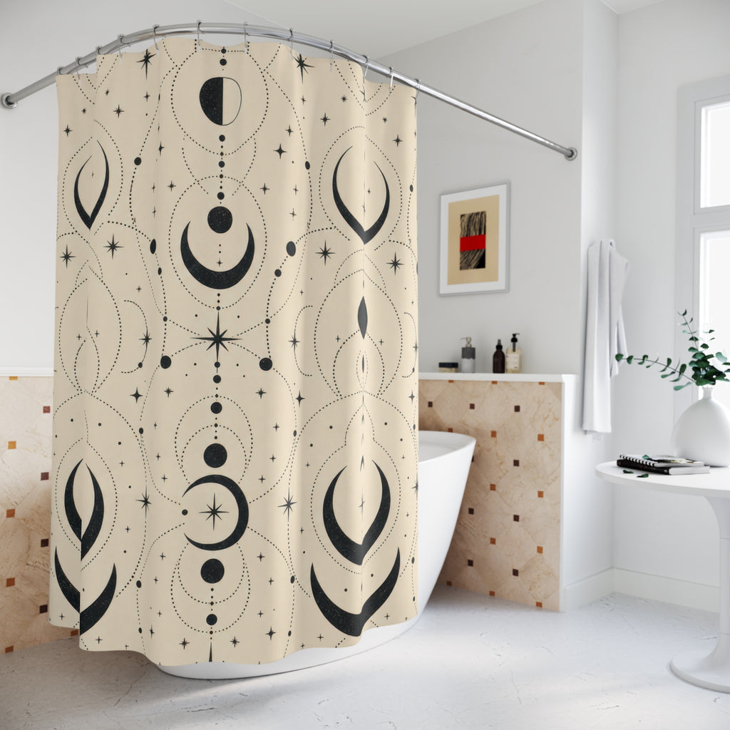 Black Cream Moon Phase Line Shower Curtain