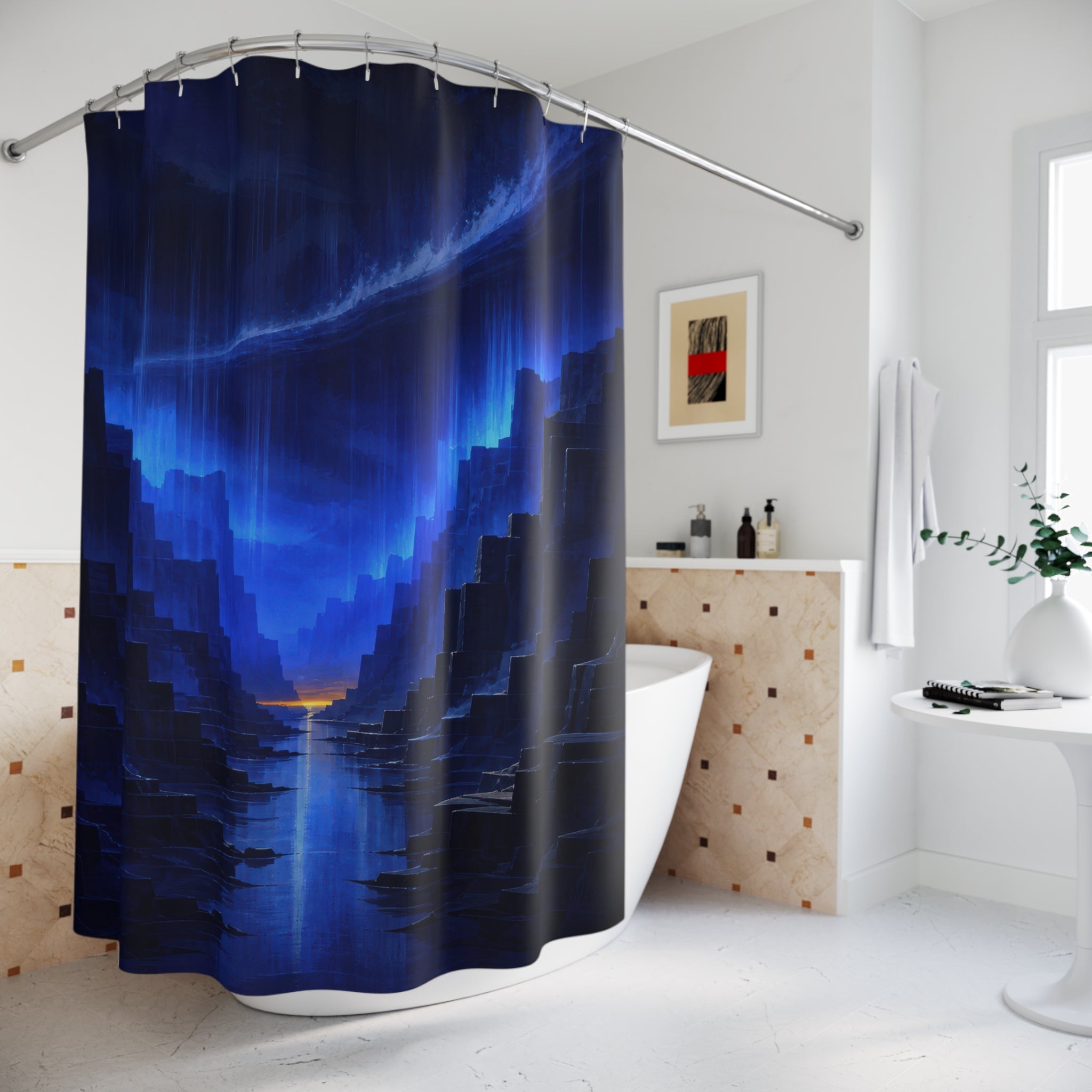Monsoon Canyon Nocturne Navy Blue Shower Curtain