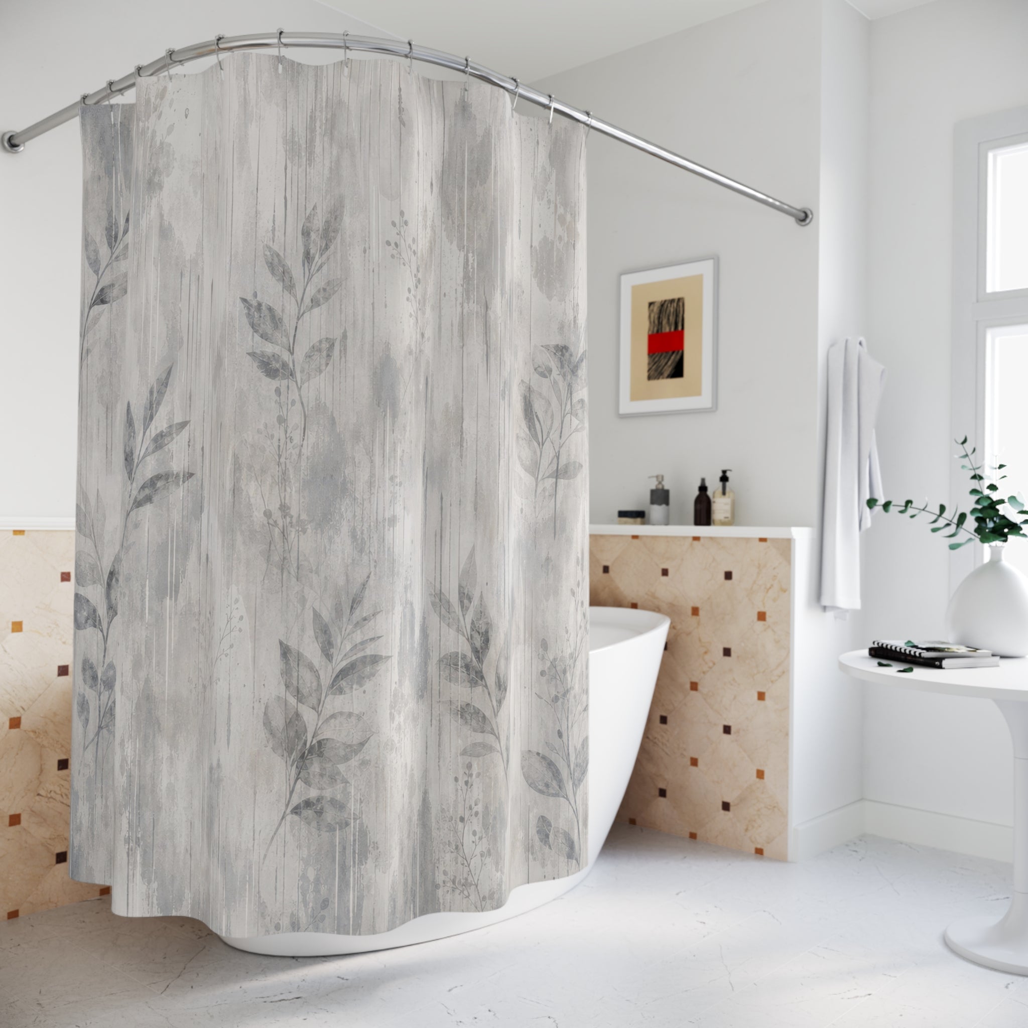 Gray Leaf Botanical Shower Curtain