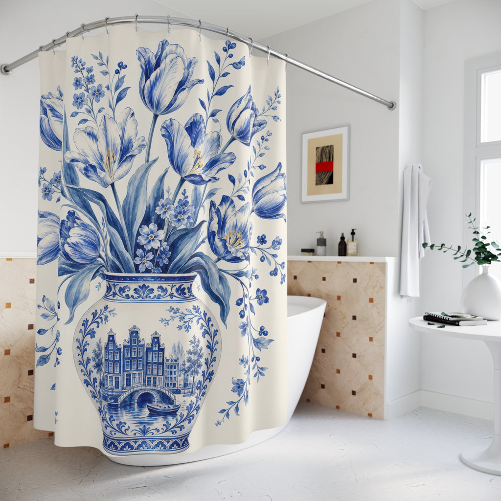 Dutch Delft Blue Floral Shower Curtain: Dutch Delft Shower Cur