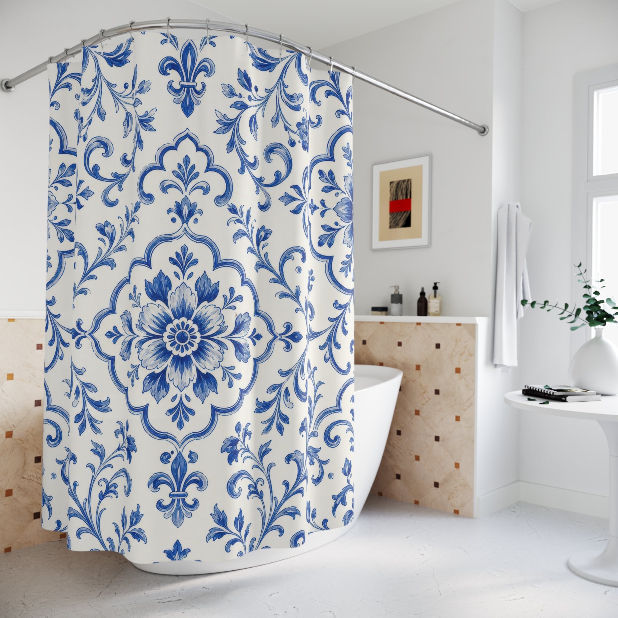 Blue White French Country Ornamental Shower Curtain