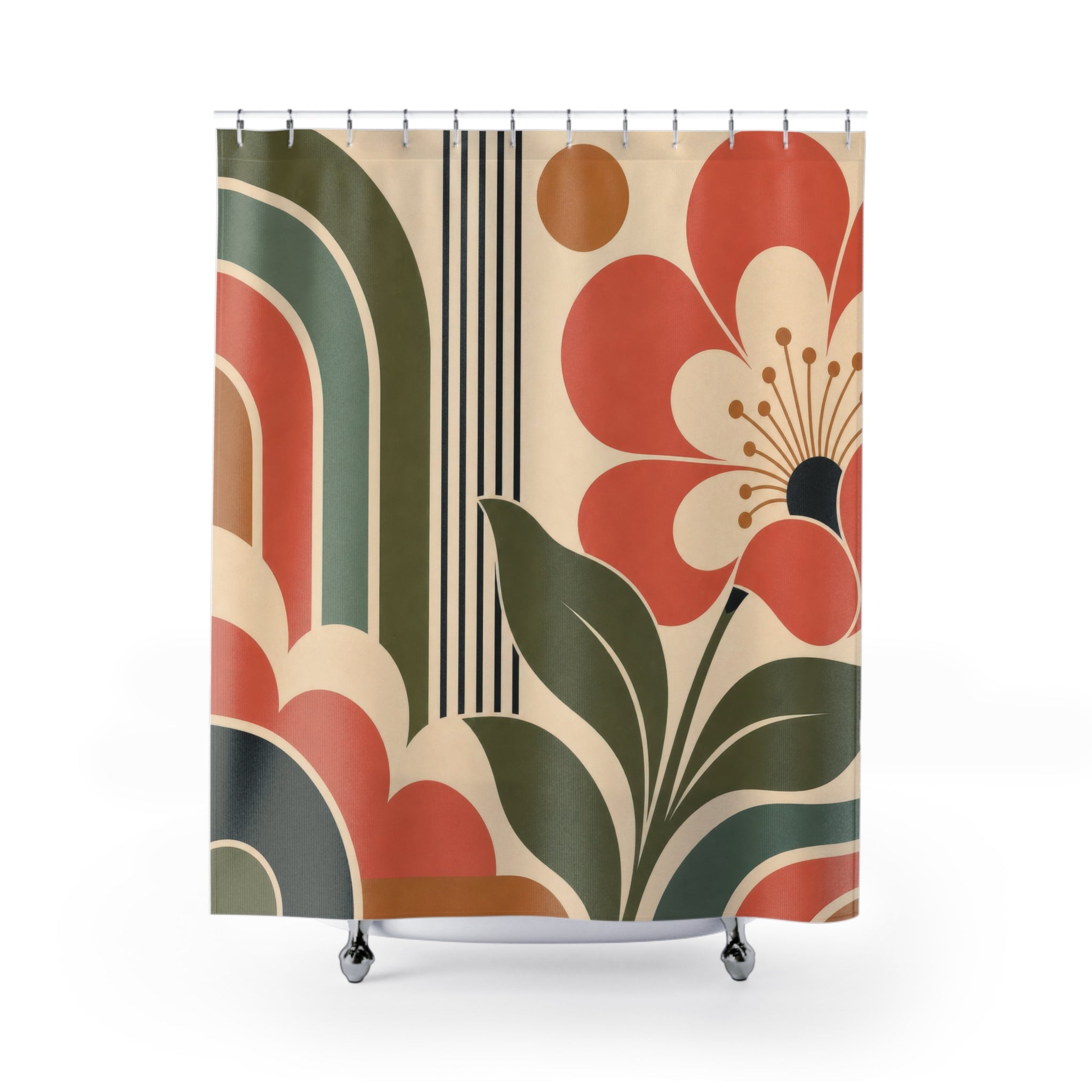 Mid Century Floral Retro Shower Curtain