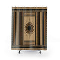 Southwestern Shower Curtain, Black Brown Boho Bath Decor, Cream Sun Medallion Stripe Pattern, Western Neutral Guest Bathroom Decor Style