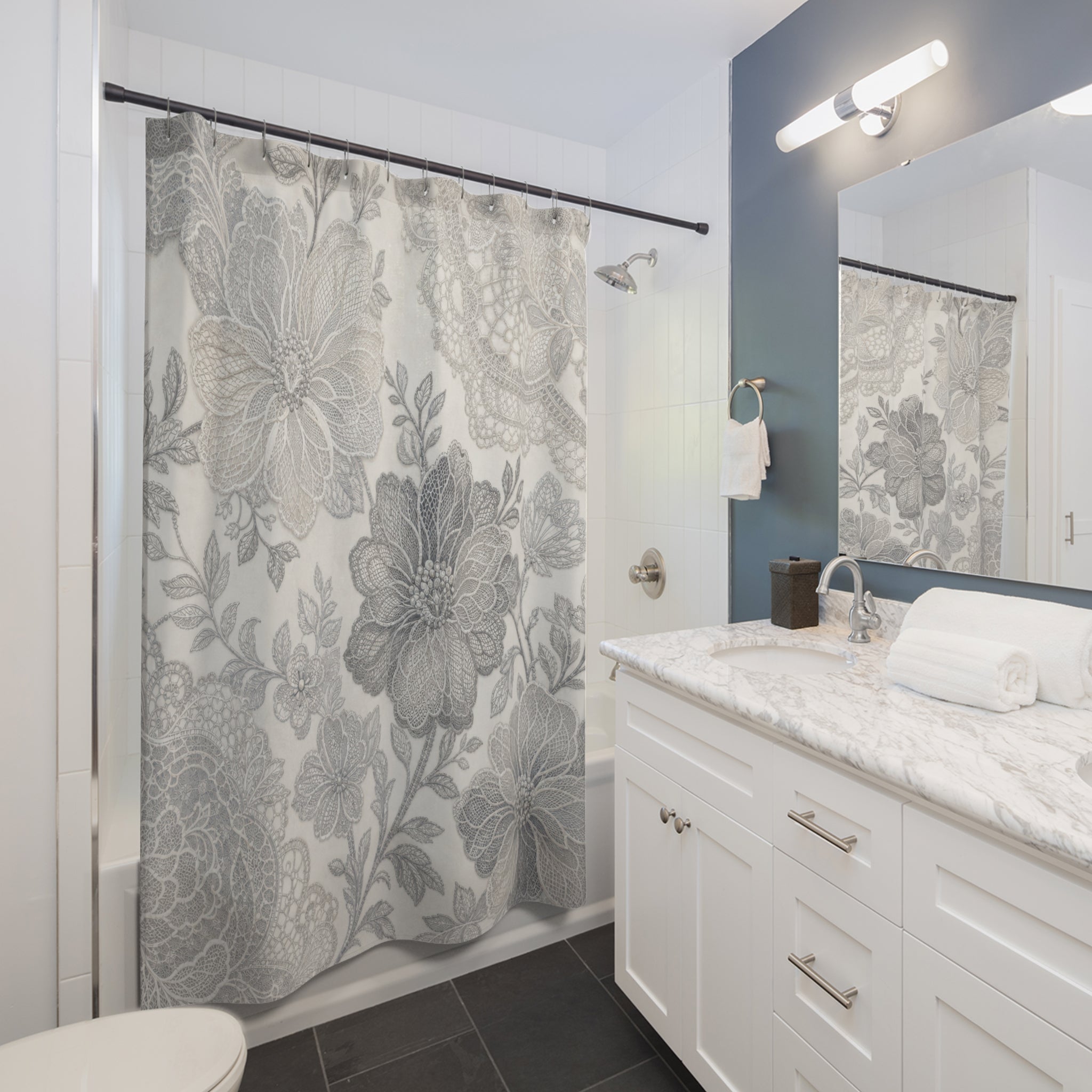 Gray Botanical Lace Shower Curtain