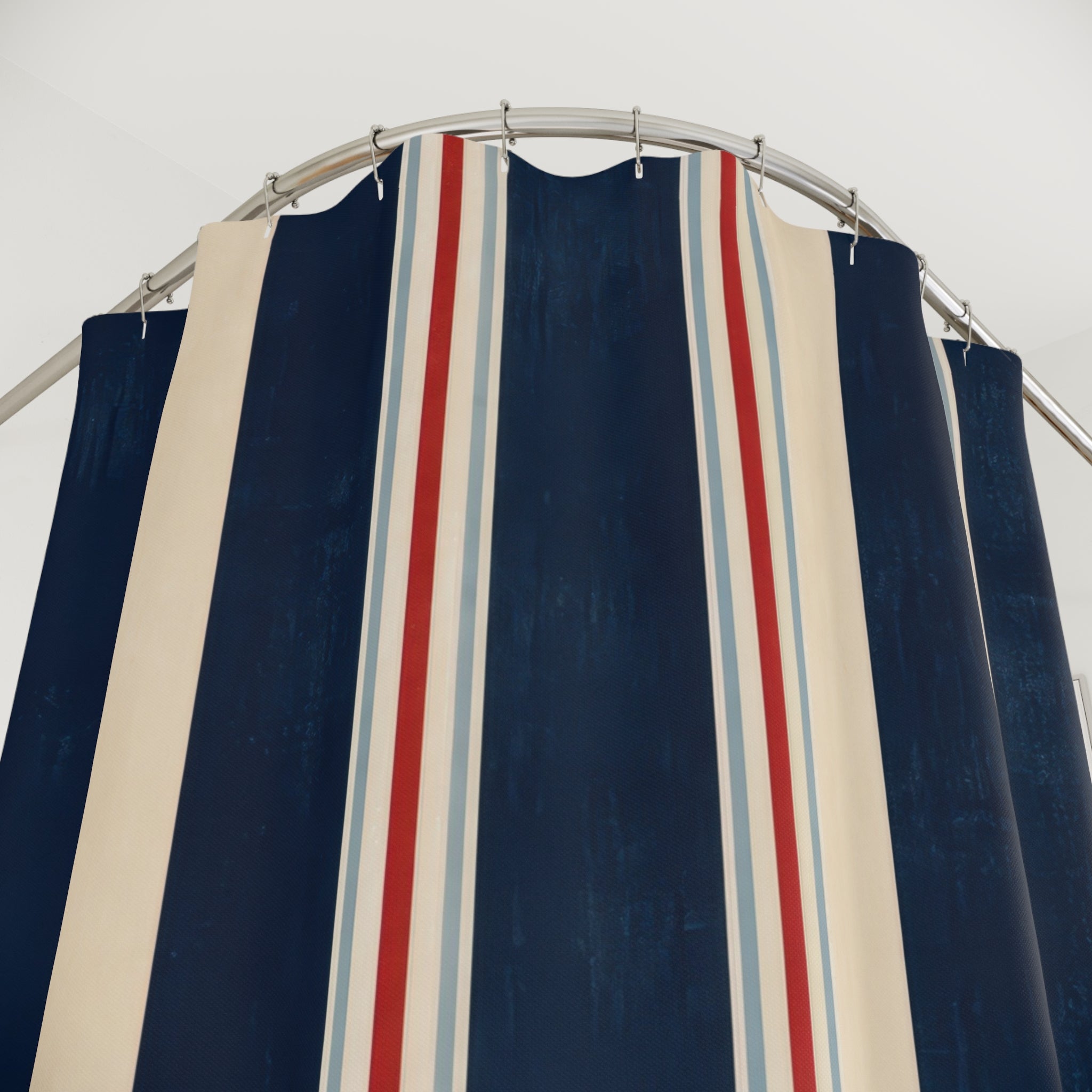 Navy Red White Vertical Pinstripe Shower Curtain
