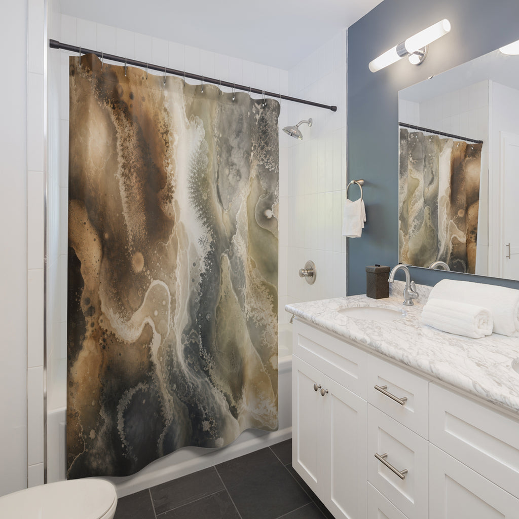 Chemigram Ivory Umber Print Abstract Shower Curtain
