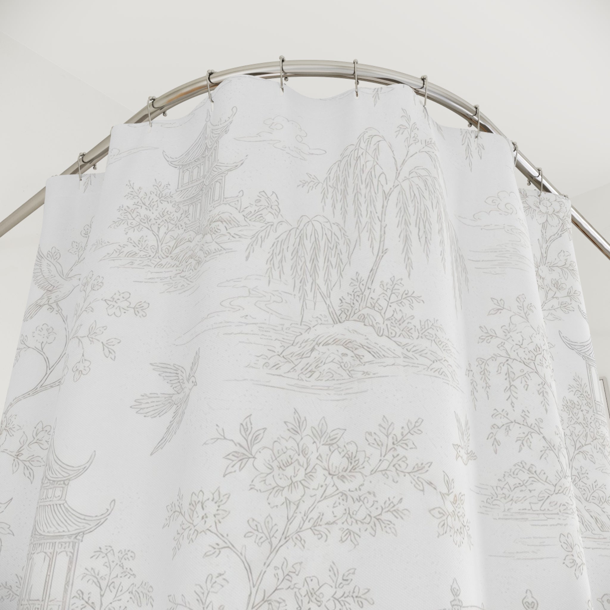 White Chinoiserie Toile Shower Curtain