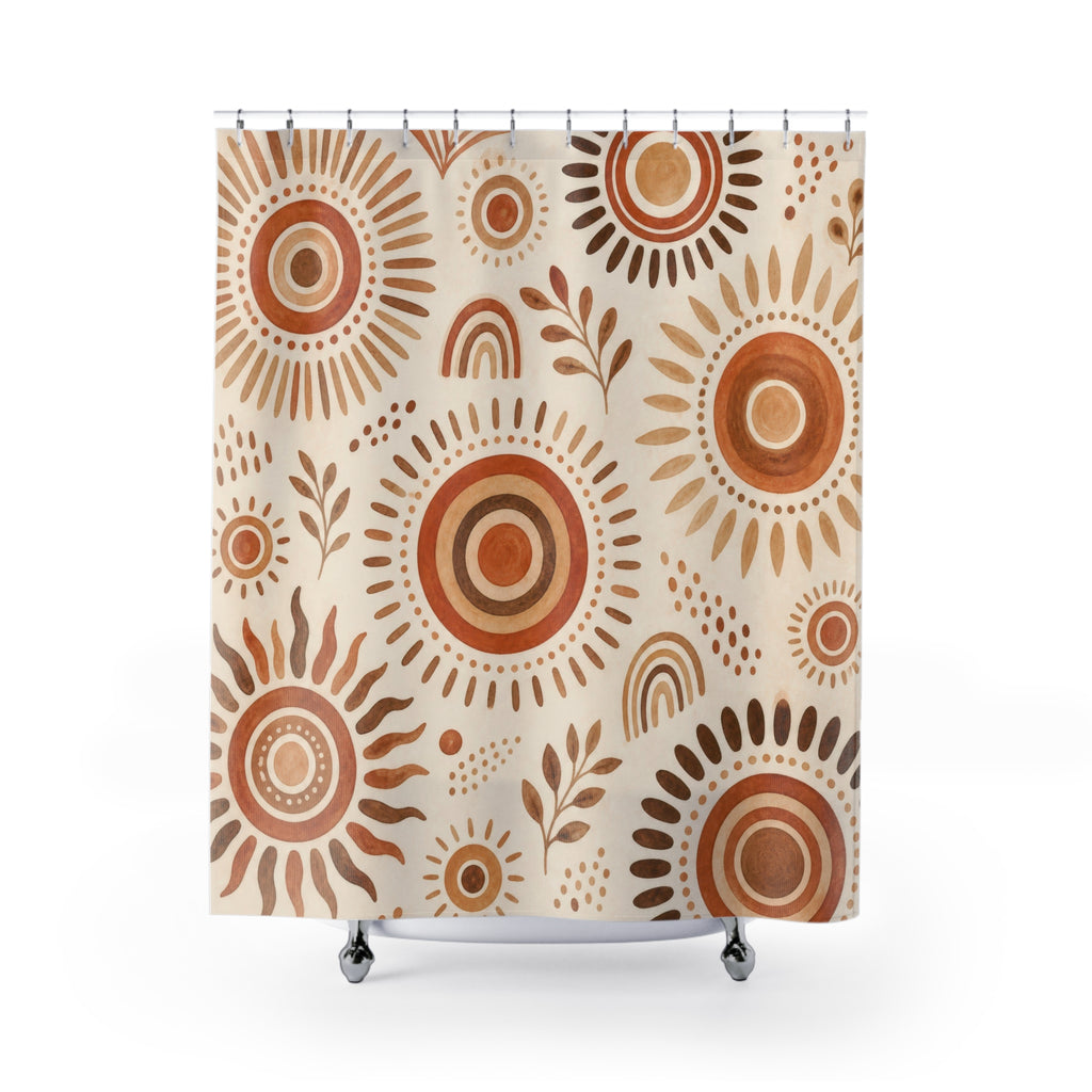 Terracotta Sunburst Circle Shower Curtain