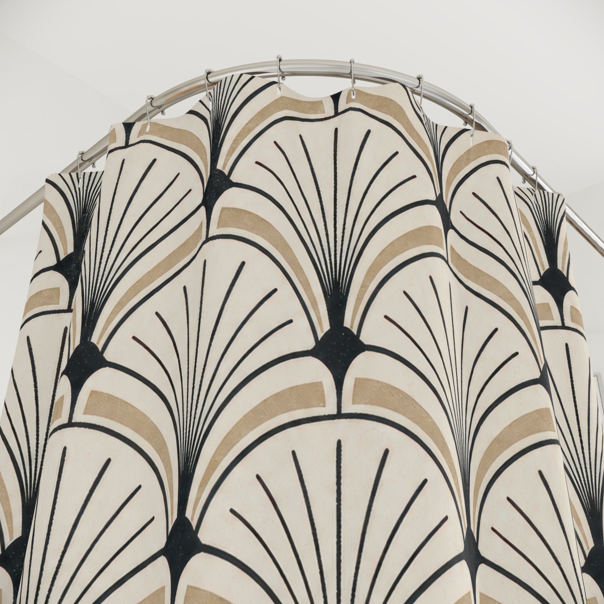 Black Beige Fan Arch Shower Curtain
