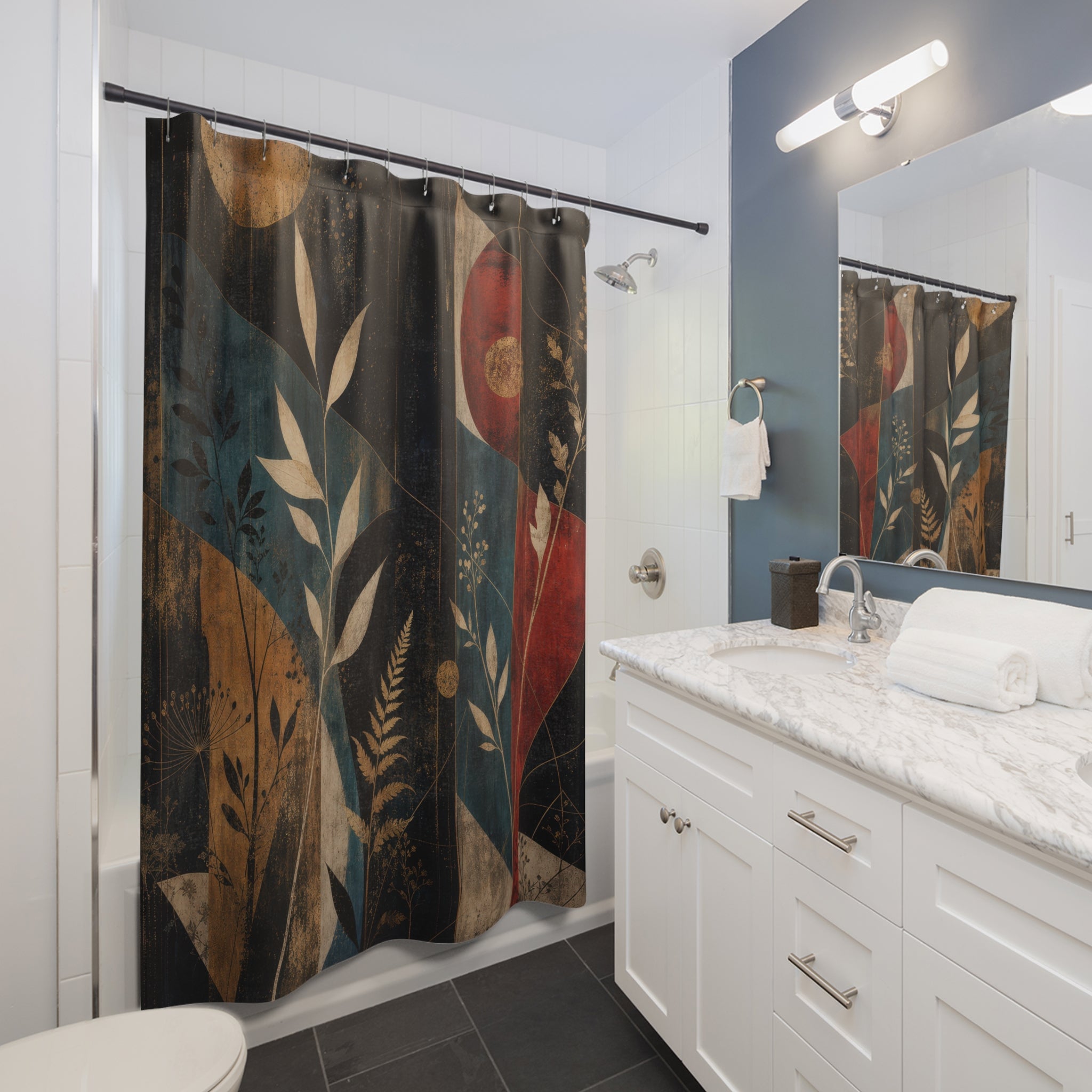Dark Art Deco Botanical Shower Curtain