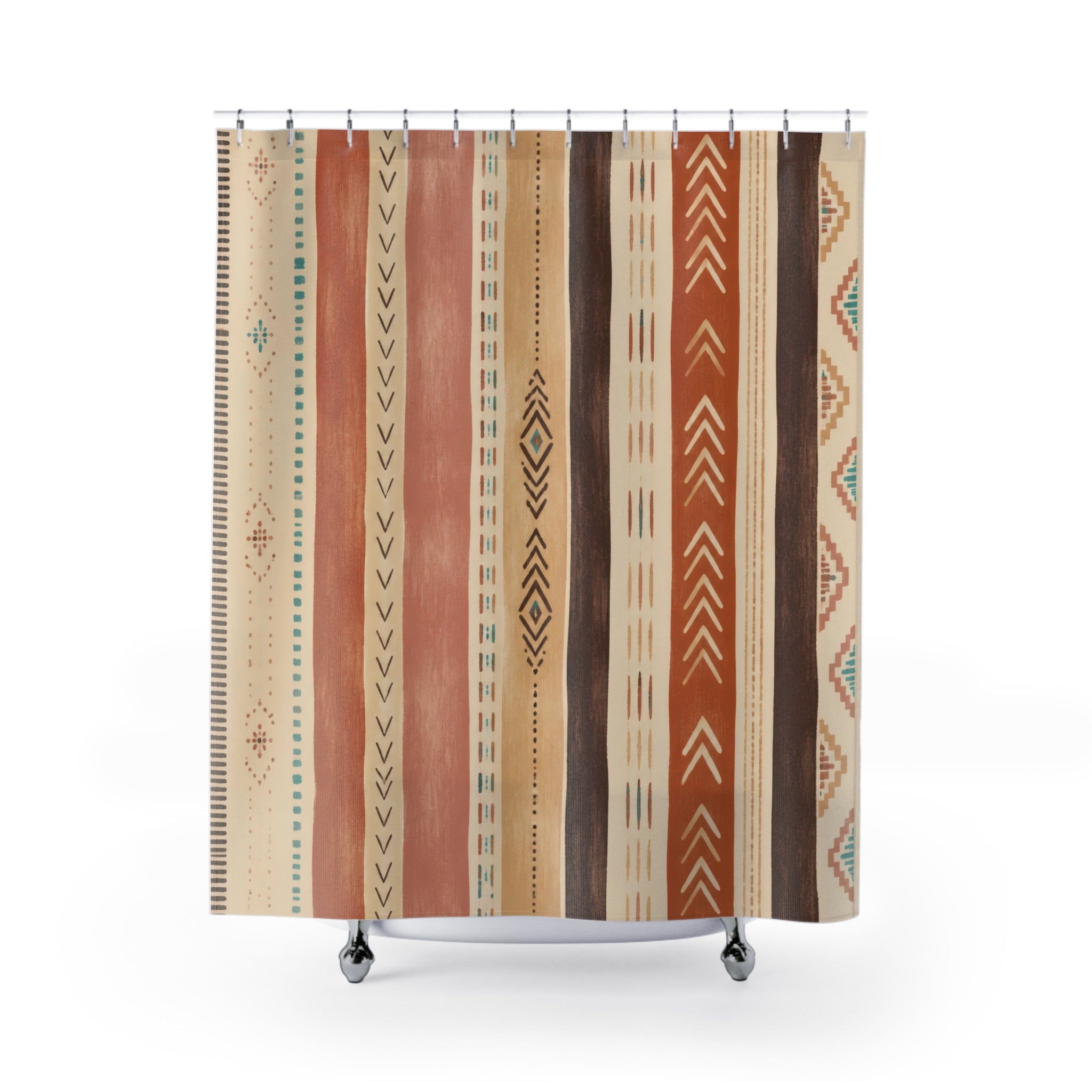 Blush Tan Sage Geometric Stripe Shower Curtain