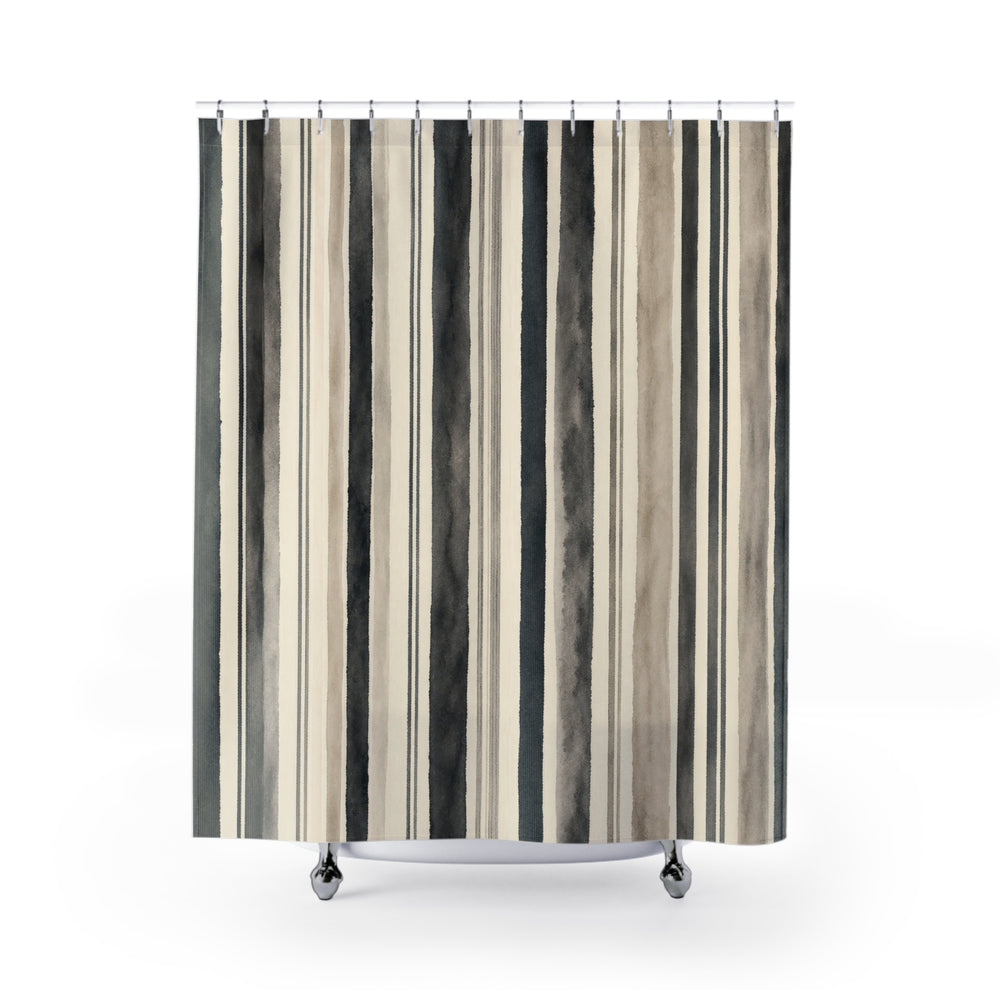 Gray Taupe Watercolor Stripe Shower Curtain