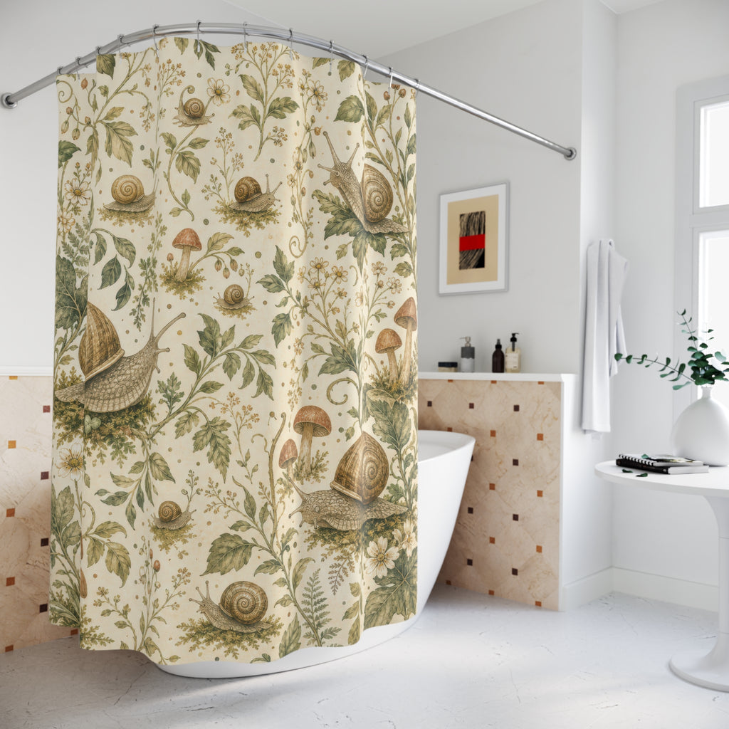 Snail Woodland Botanical Shower Curtain