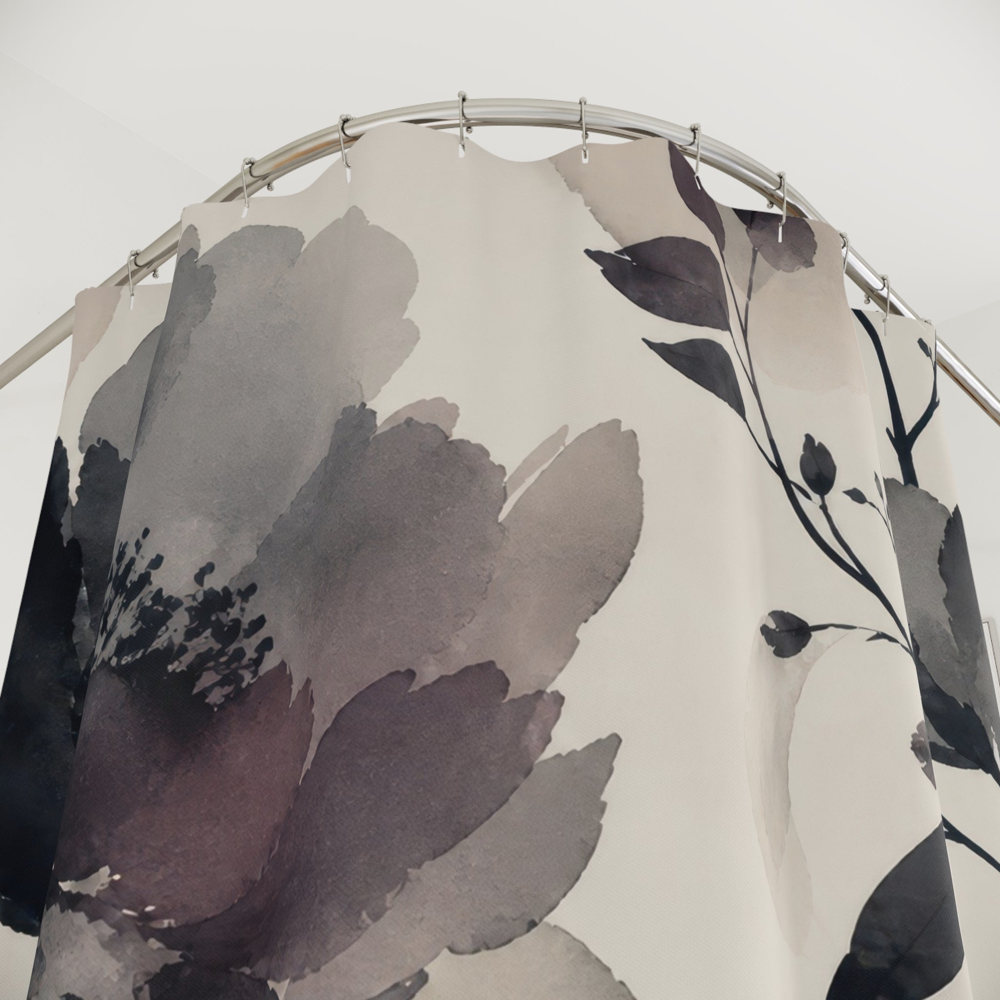 Black Gray Watercolor Flower Shower Curtain