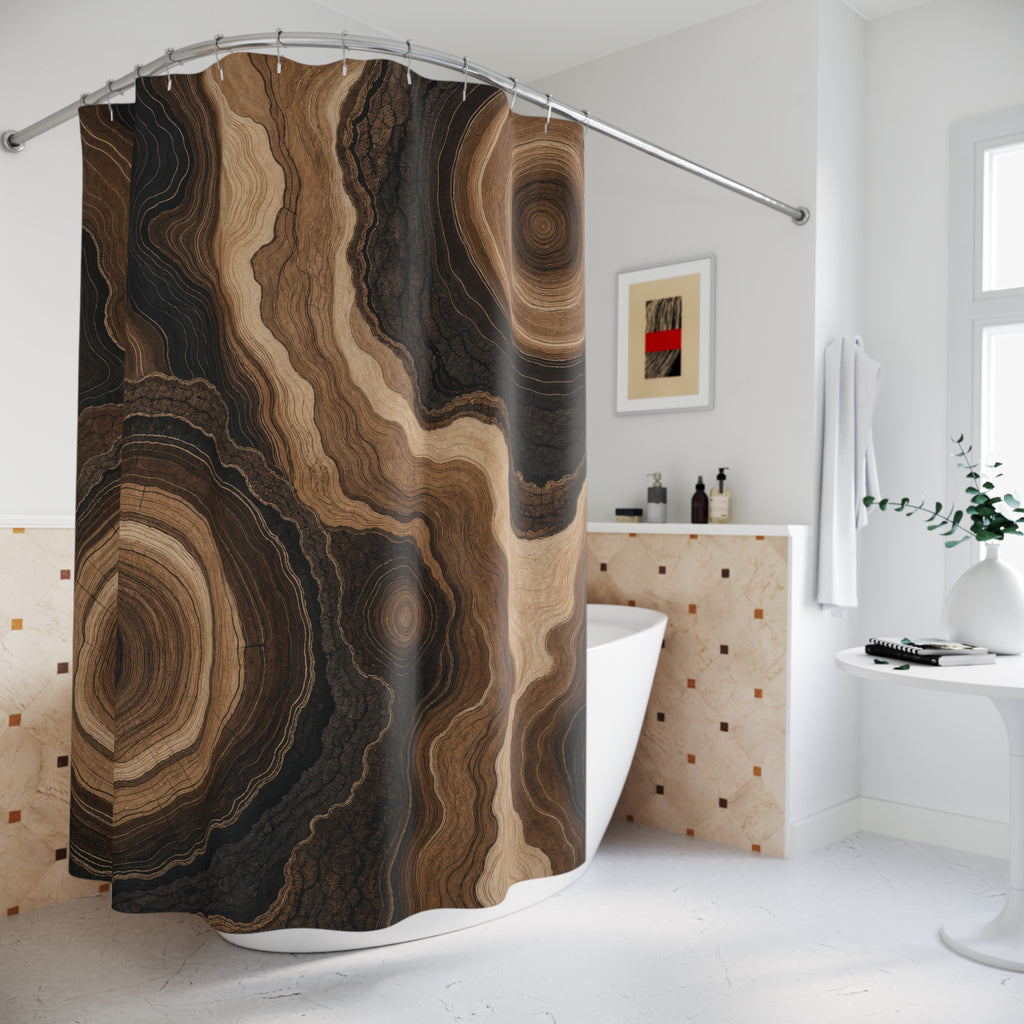 Stone Shower Curtain, Brown Black Agate Bath Decor, Cream Geode Abstract Pattern, Organic Earth Tone Neutral Guest Bathroom Decor Style