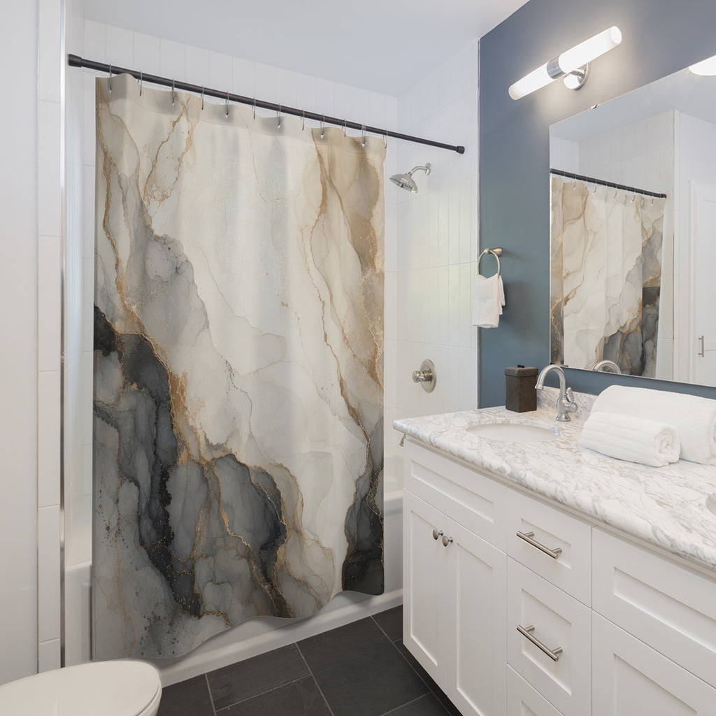 Gray Beige Abstract Stone Shower Curtain