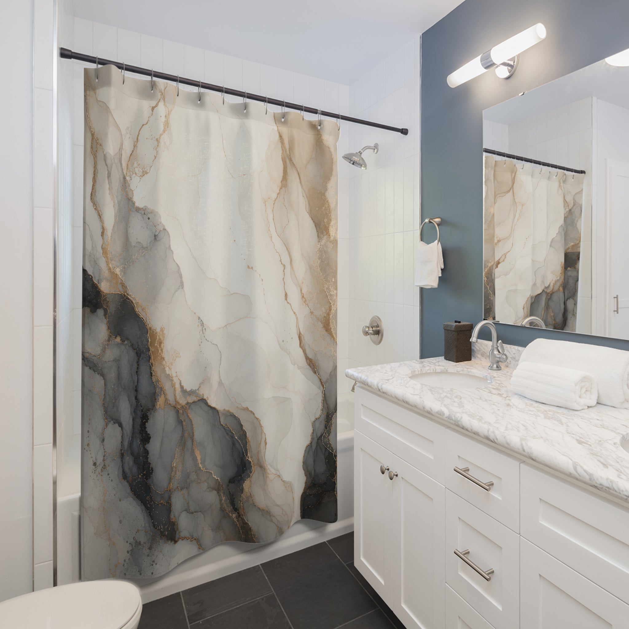 Gray Beige Abstract Stone Shower Curtain
