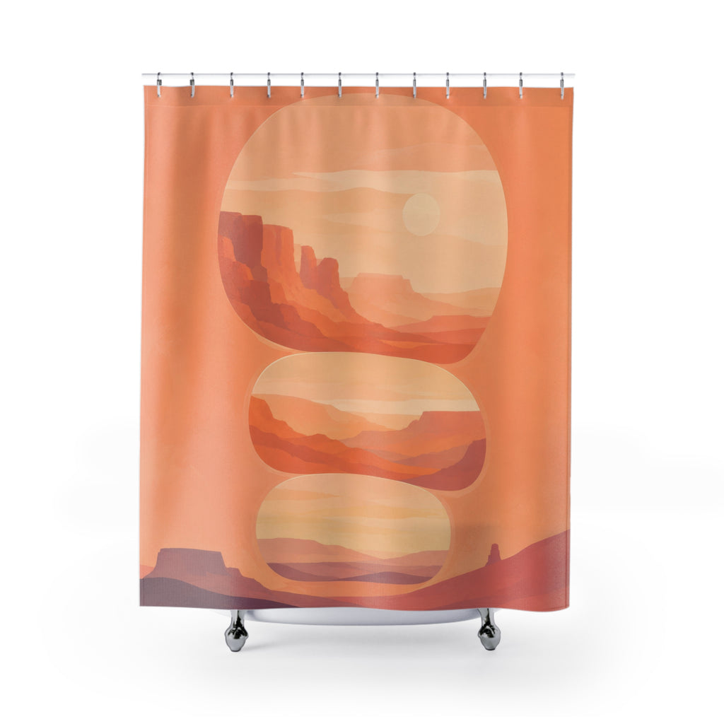 Peach desert canyon portals shower curtain with full front view