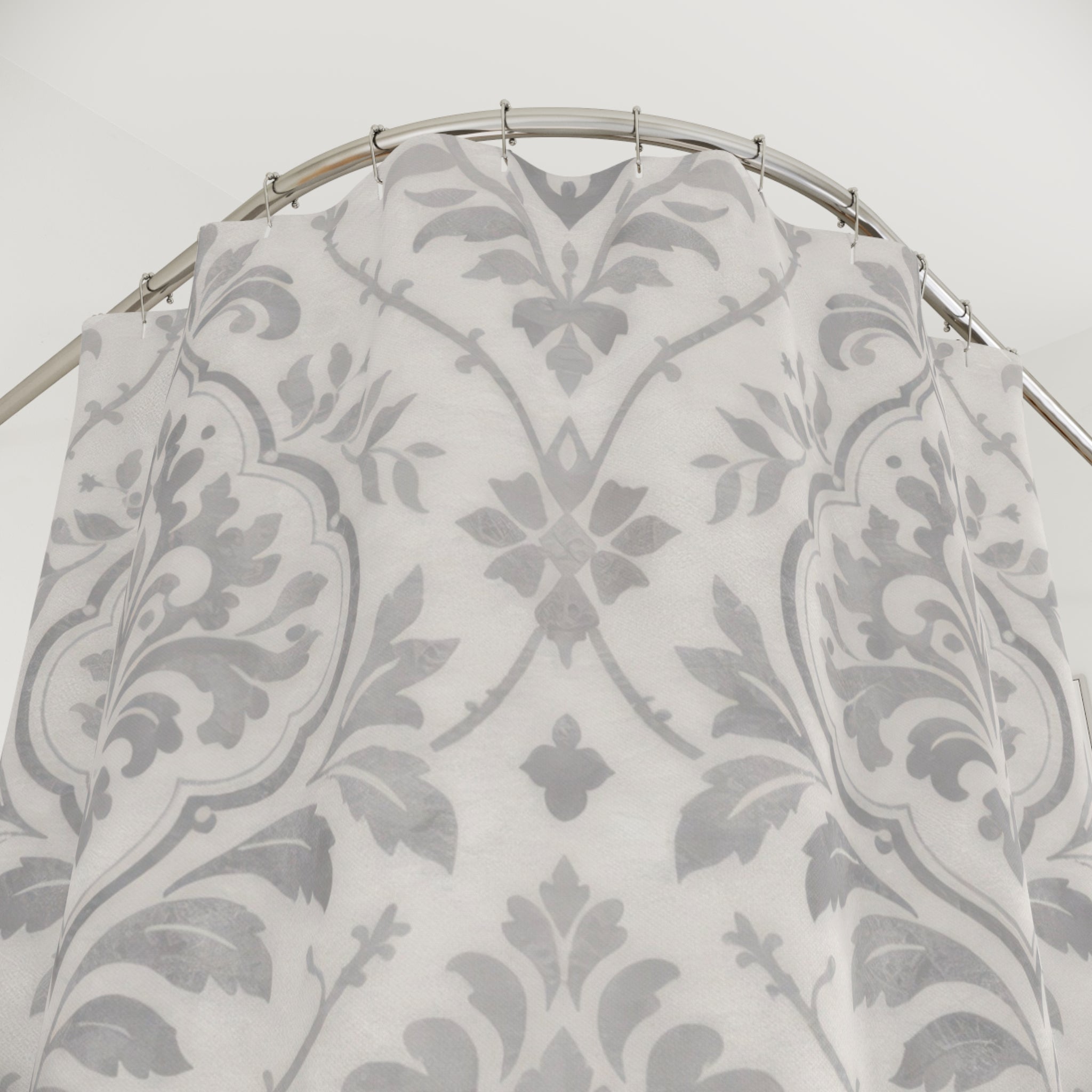 Damask Medallion Shower Curtain – Grey and White