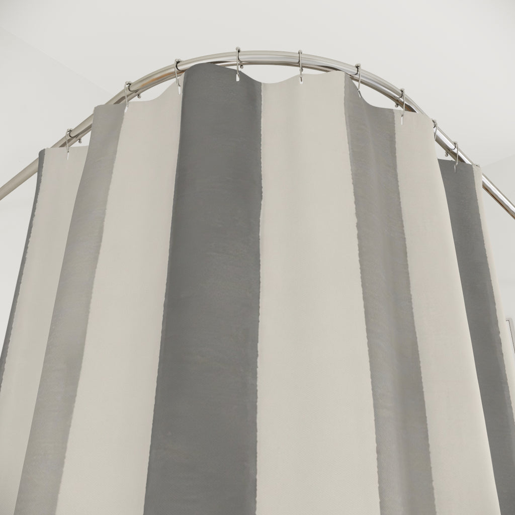 Grey Awning Stripe Shower Curtain, Grey Ivory Classic Bathroom Decor, Awning Stripe Bath Curtain, Guest Bath Decor, Small Bathroom Decor
