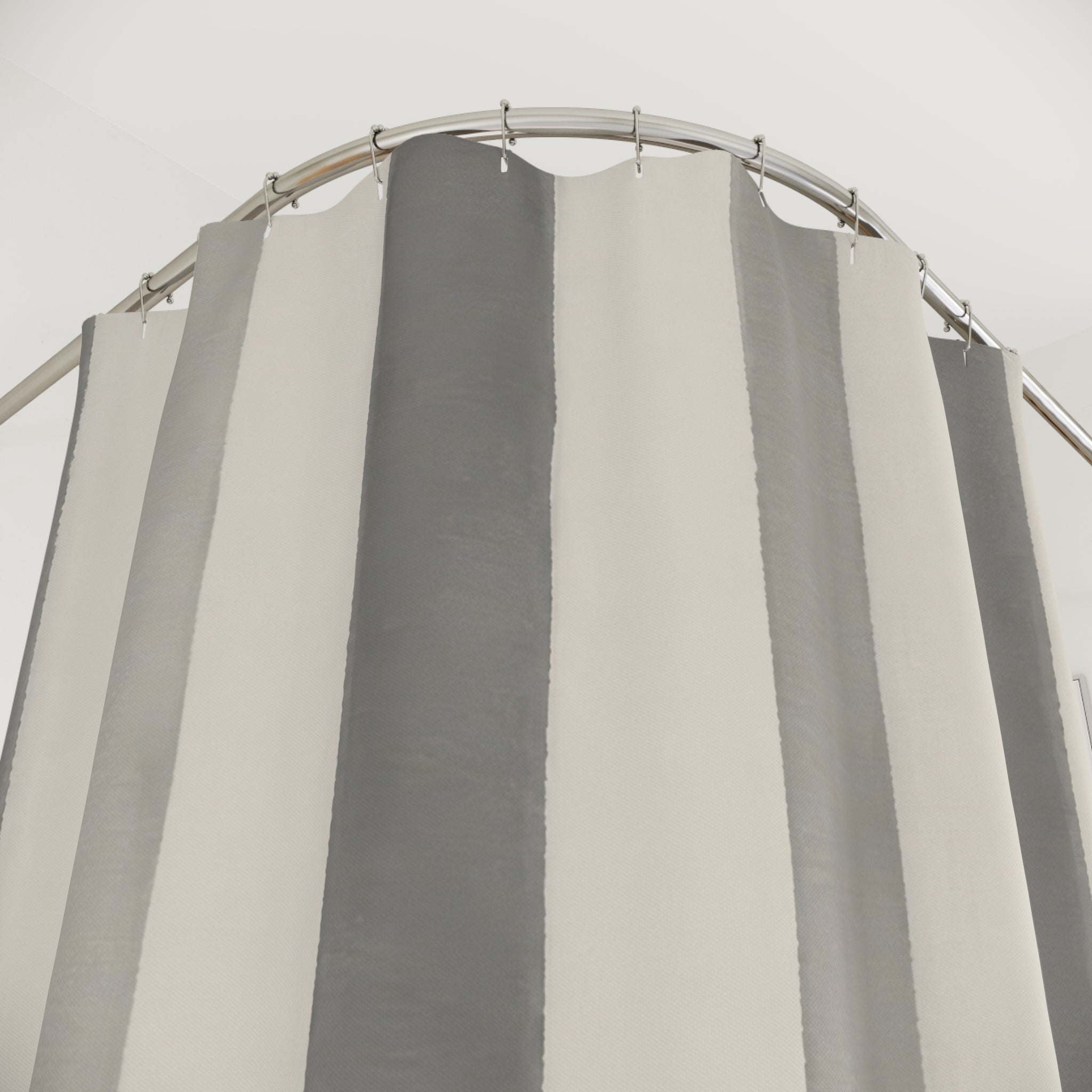 Grey Awning Stripe Shower Curtain, Grey Ivory Classic Bathroom Decor, Awning Stripe Bath Curtain, Guest Bath Decor, Small Bathroom Decor