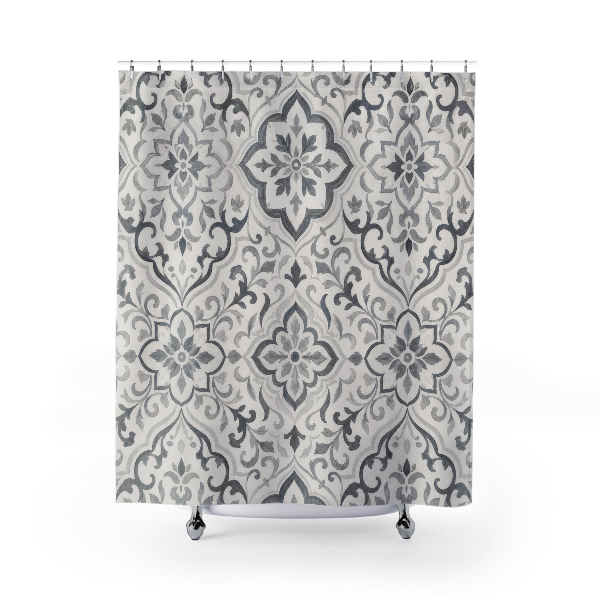 Gray White Moroccan Medallion Shower Curtain