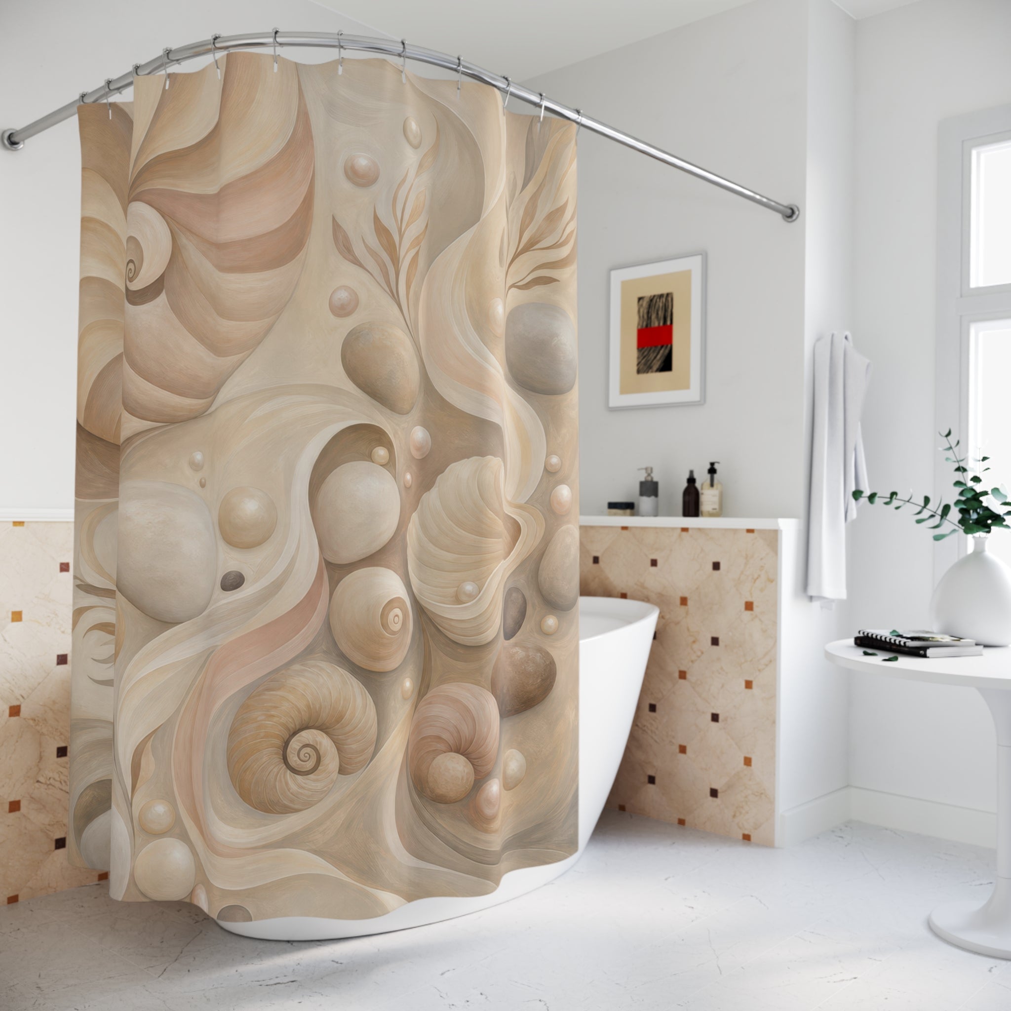 Quiet Shell Current Beige Coastal Shower Curtain