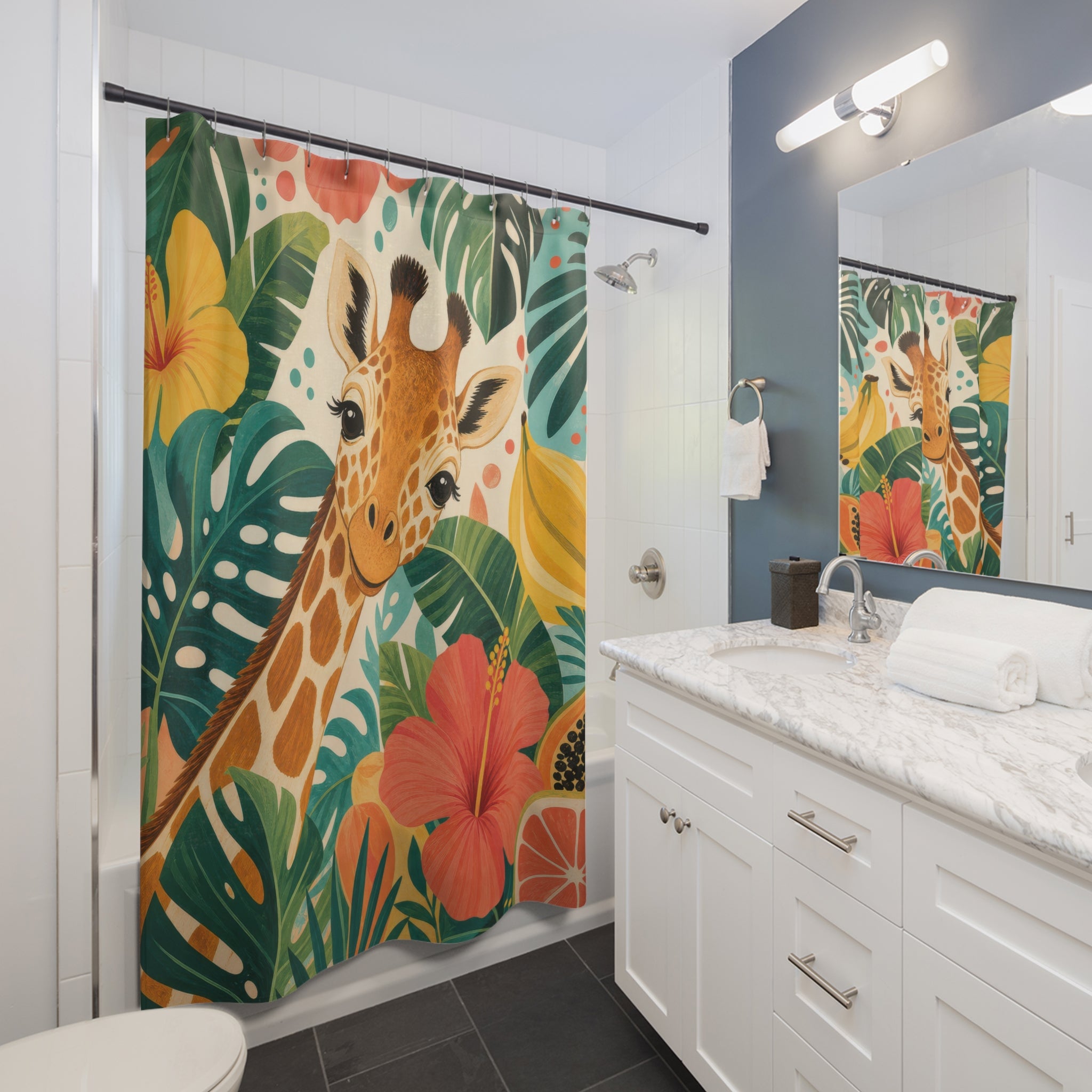 Orange Hibiscus Jungle Animal Shower Curtain