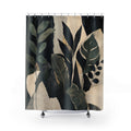 Black Botanical Shower Curtain, Deep Green Leaf Bath Decor, Cream Tropical Foliage Pattern, Moody Nature Guest Bathroom Decor Style