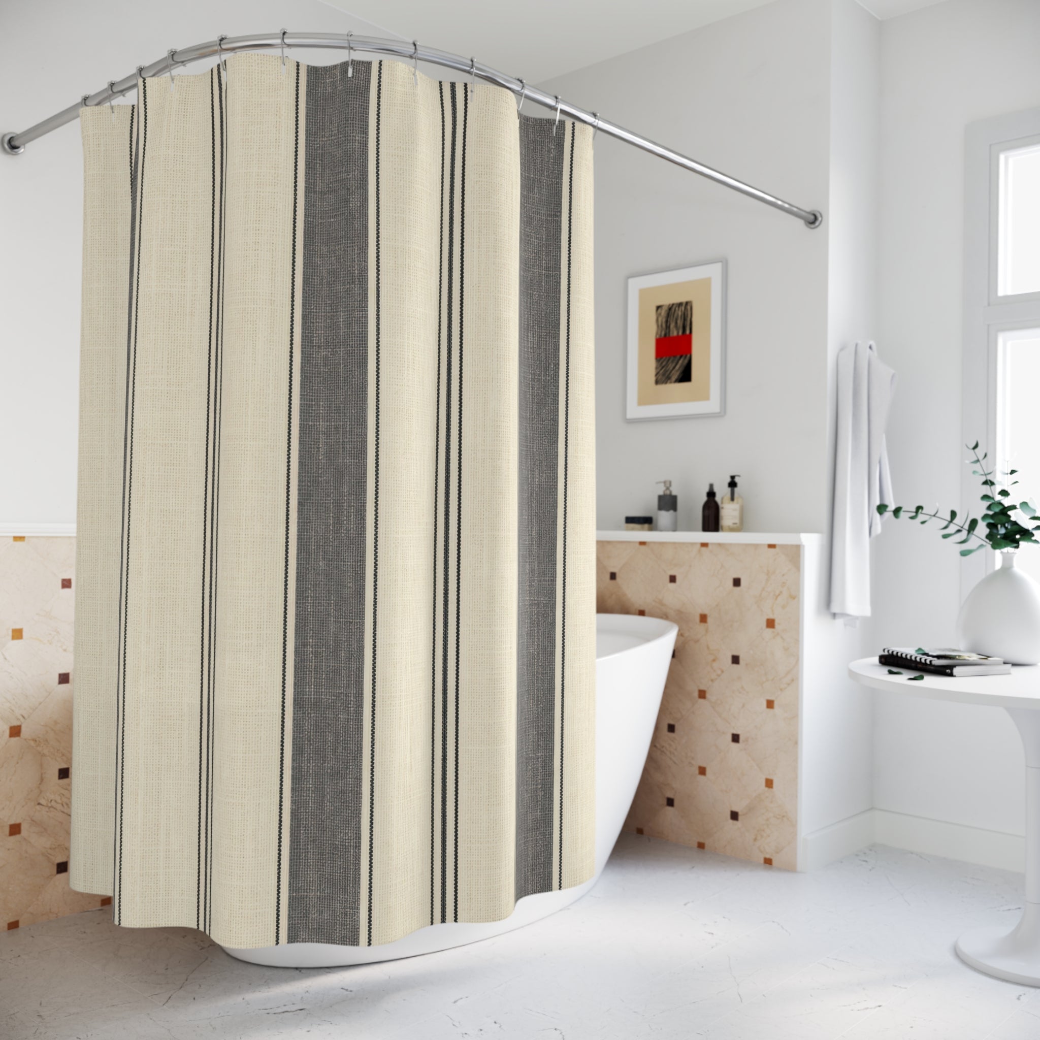 Charcoal Awning Stripe Shower Curtain