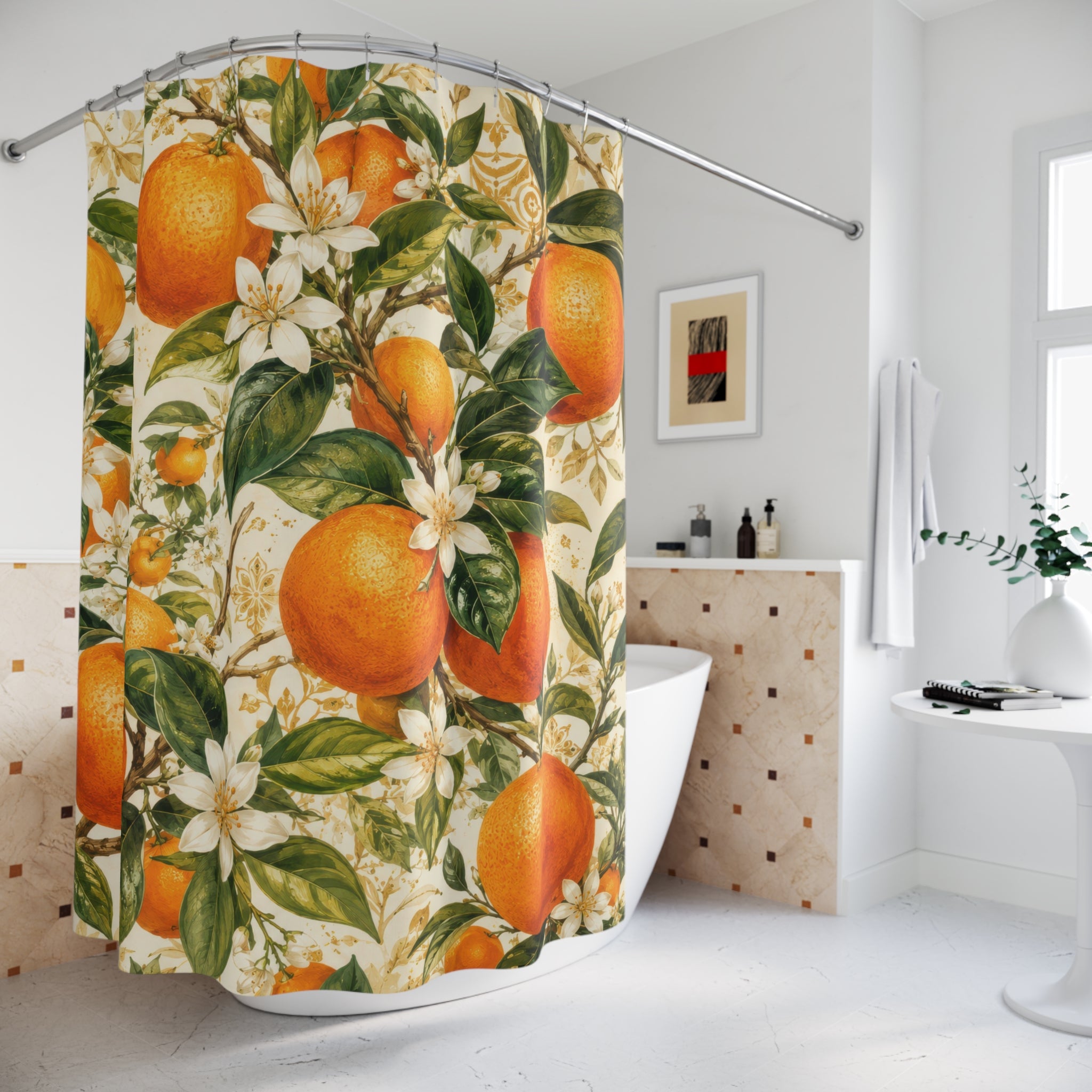 Orange Fruit Shower Curtain: Citrus Botanical