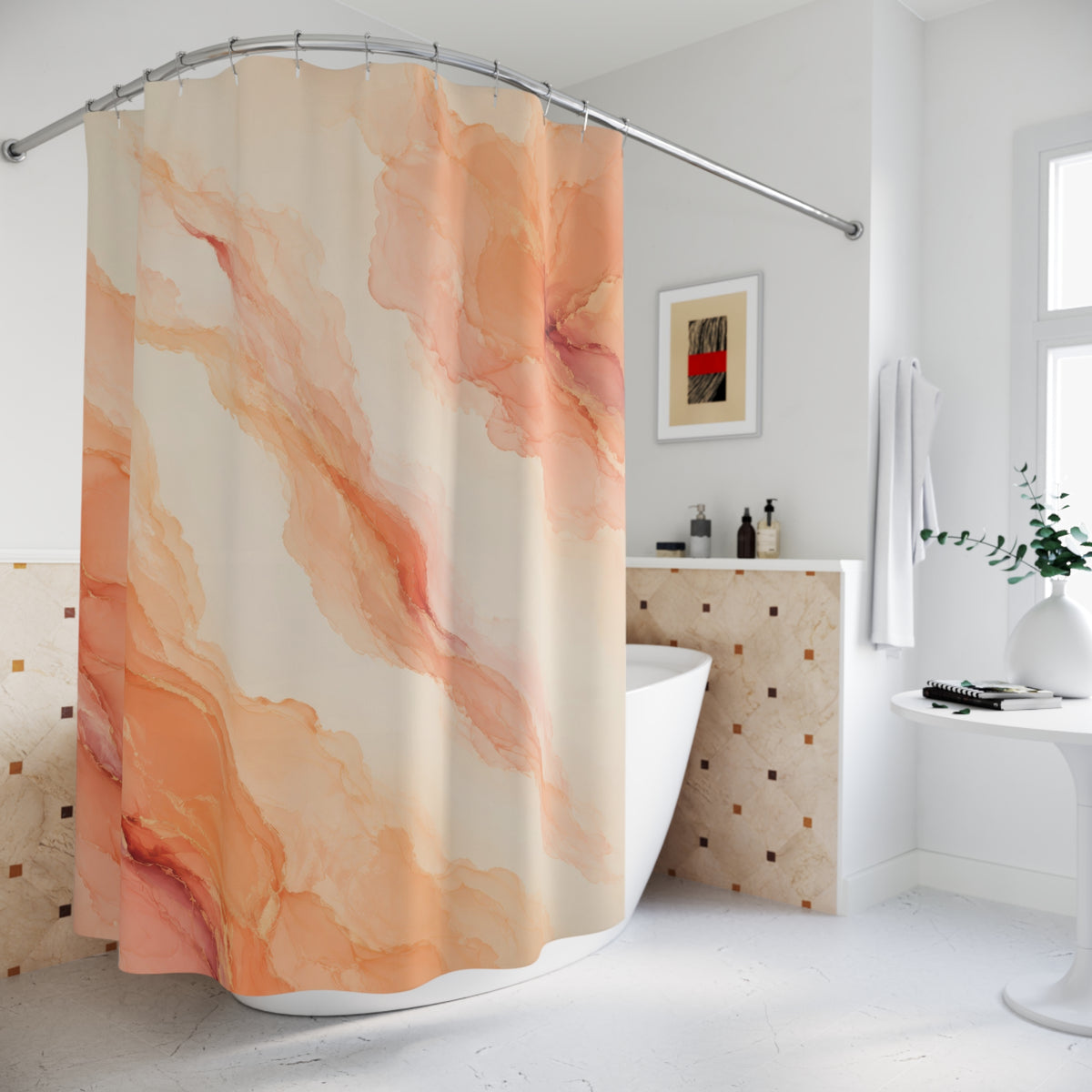 Peach Mineral Plume Abstract Shower Curtain