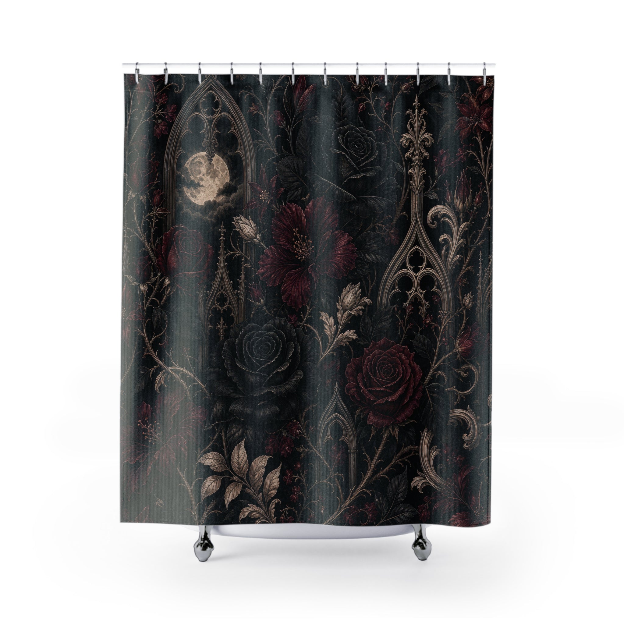 Gothic Shower Curtain: Dark Floral Botanical Pattern