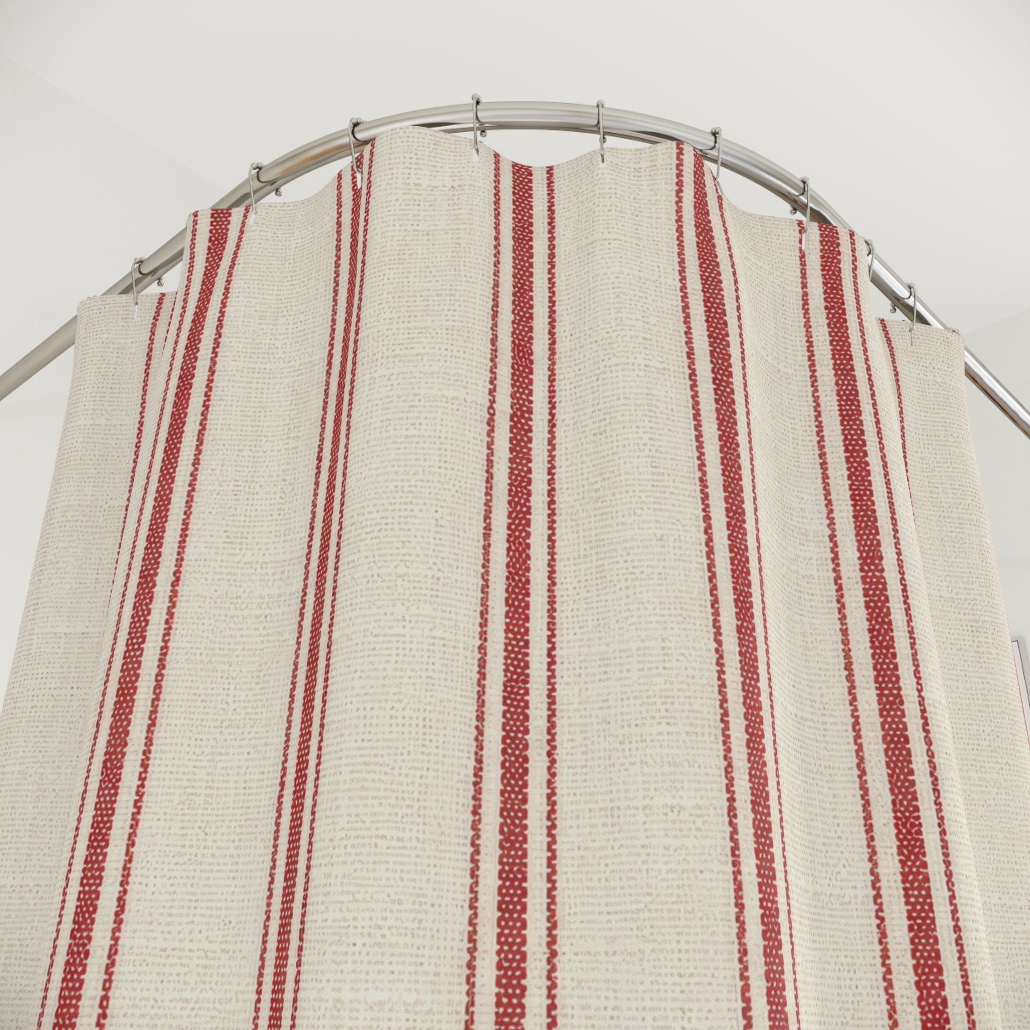Red White French Ticking Shower Curtain