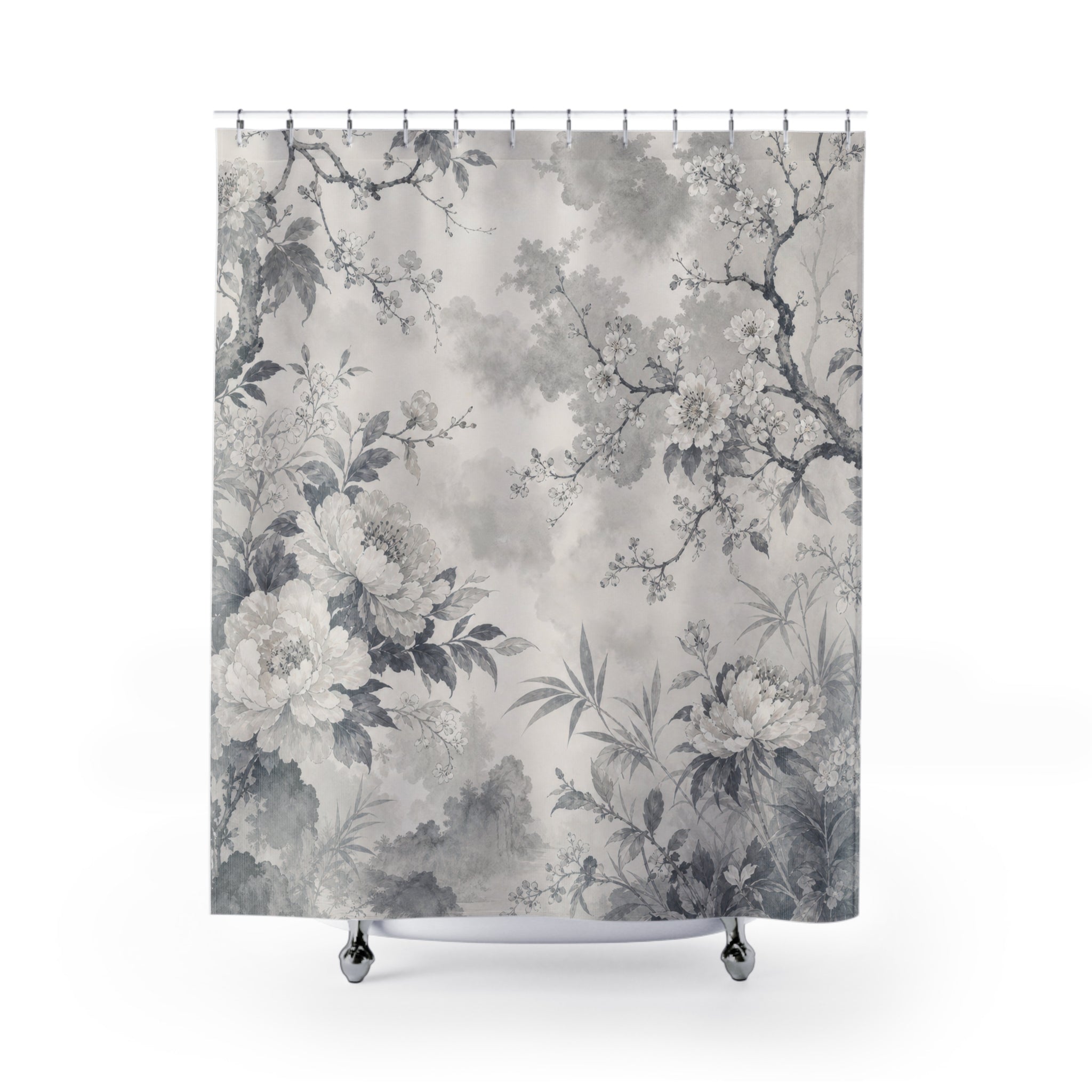 Gray Watercolor Garden Shower Curtain