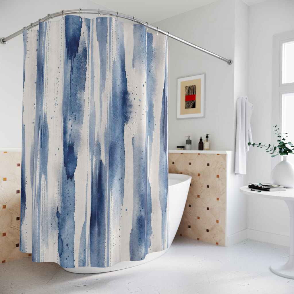 Blue Painterly Stripe Shower Curtain