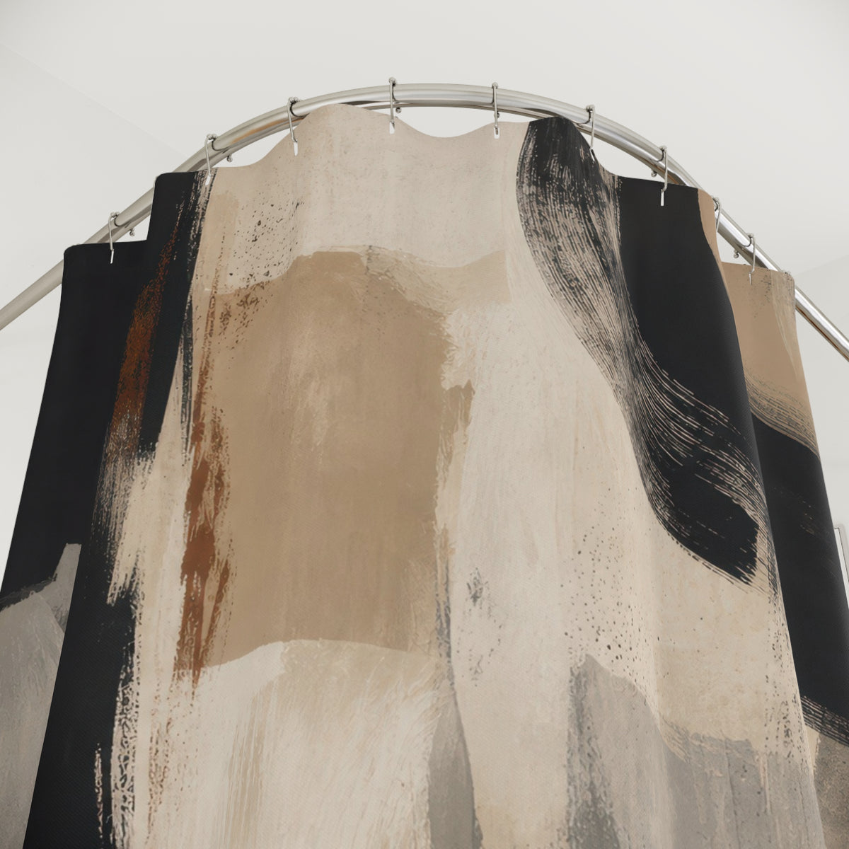 Beige Gray Abstract Brushstroke Shower Curtain