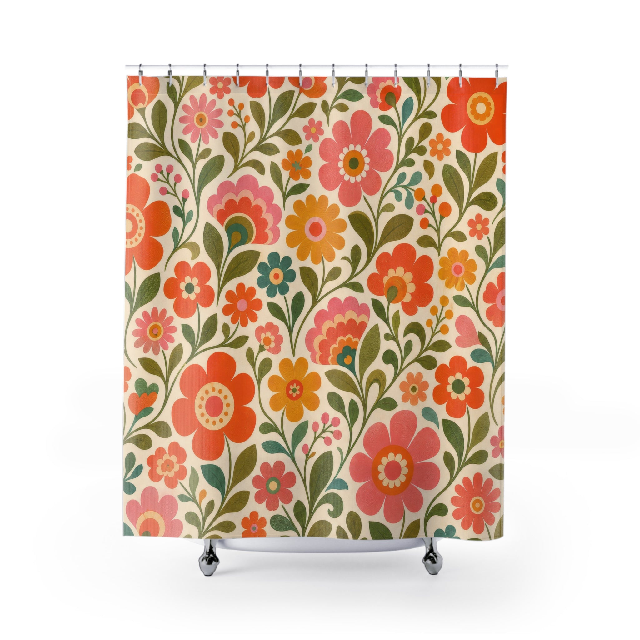 Bright Retro Floral Shower Curtain