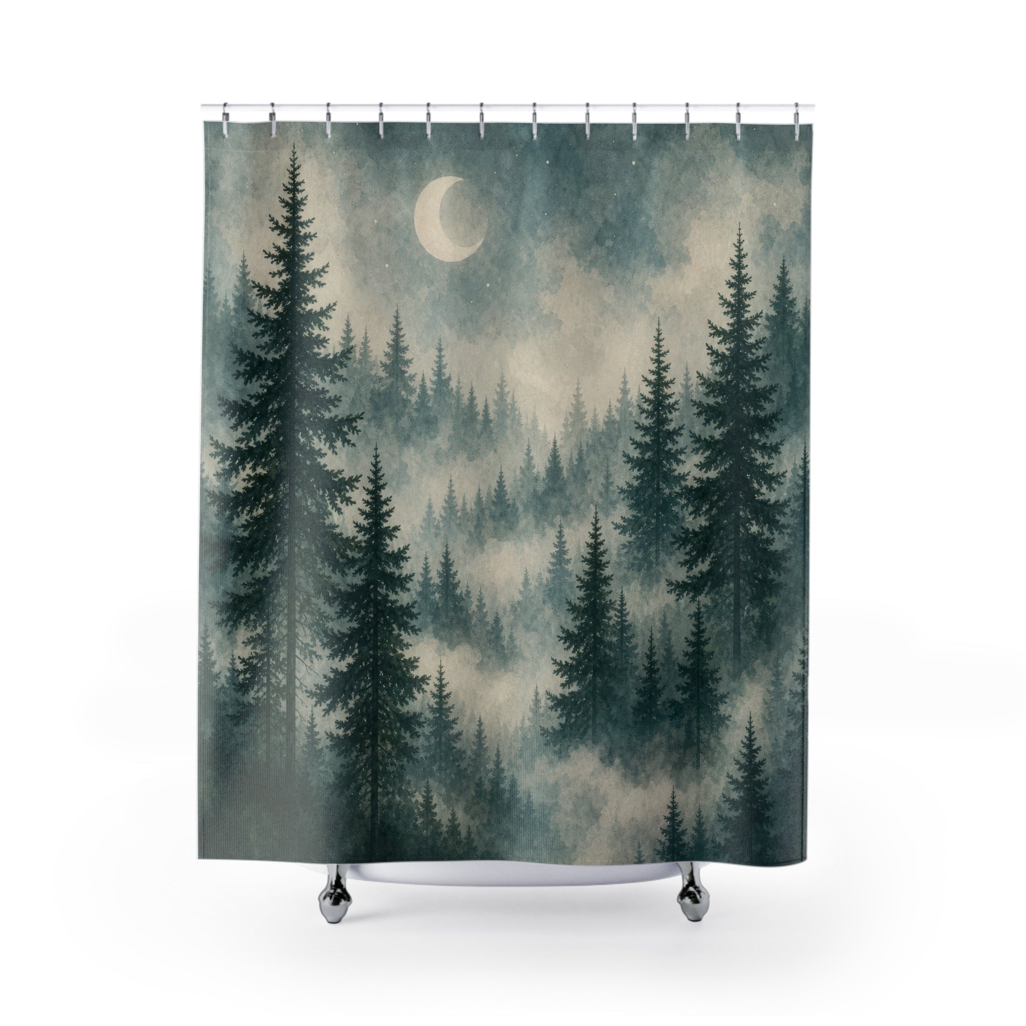 Moonlit Pine Watercolor Shower Curtain