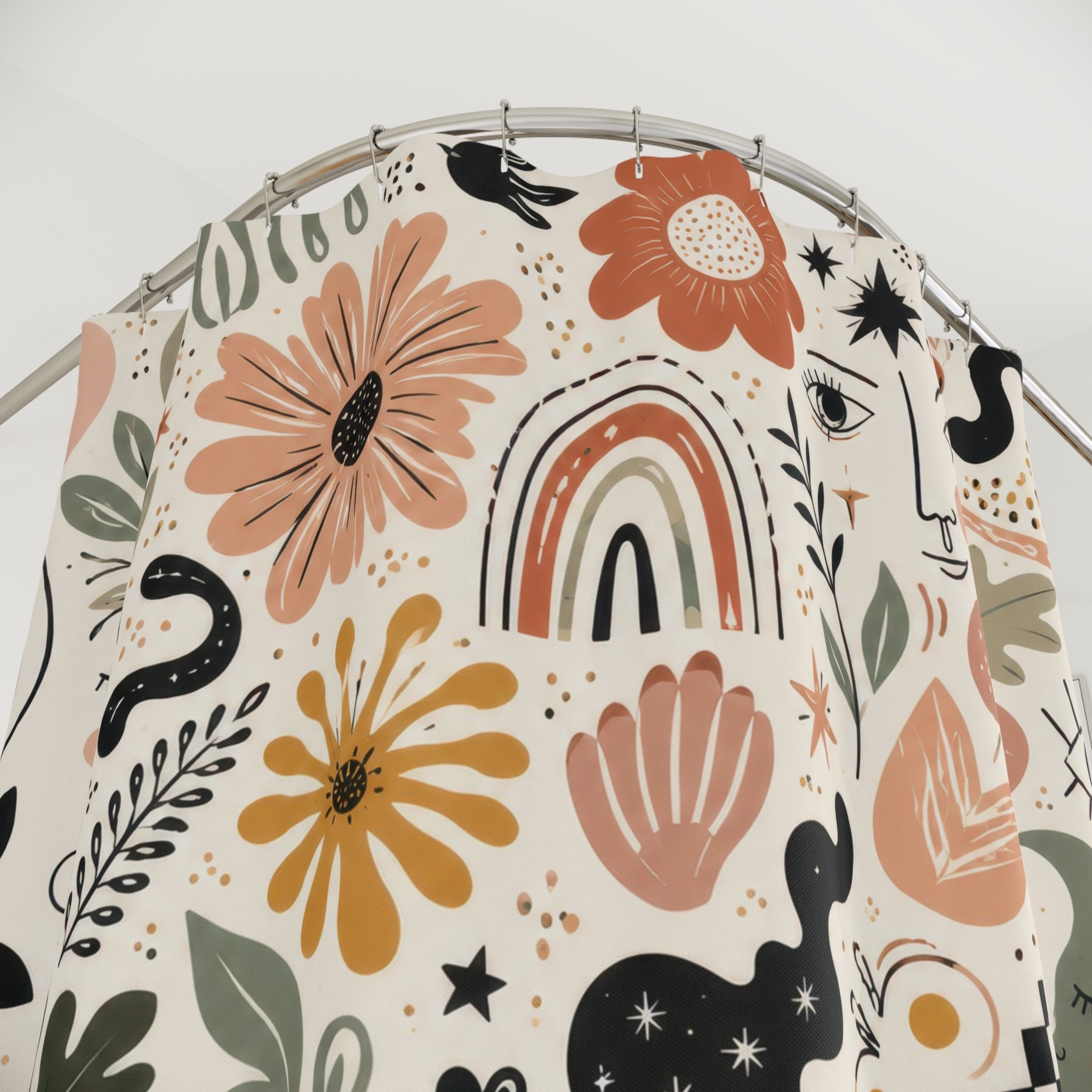 Boho Doodle Shower Curtain: Hand Drawn Floral