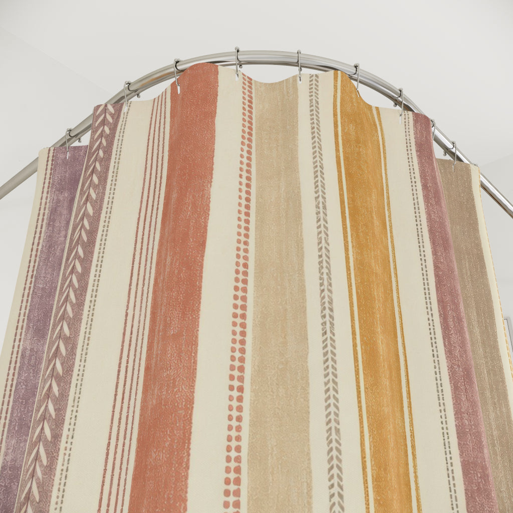 Dusty Mauve Mustard Terracotta Stripe Shower Curtain