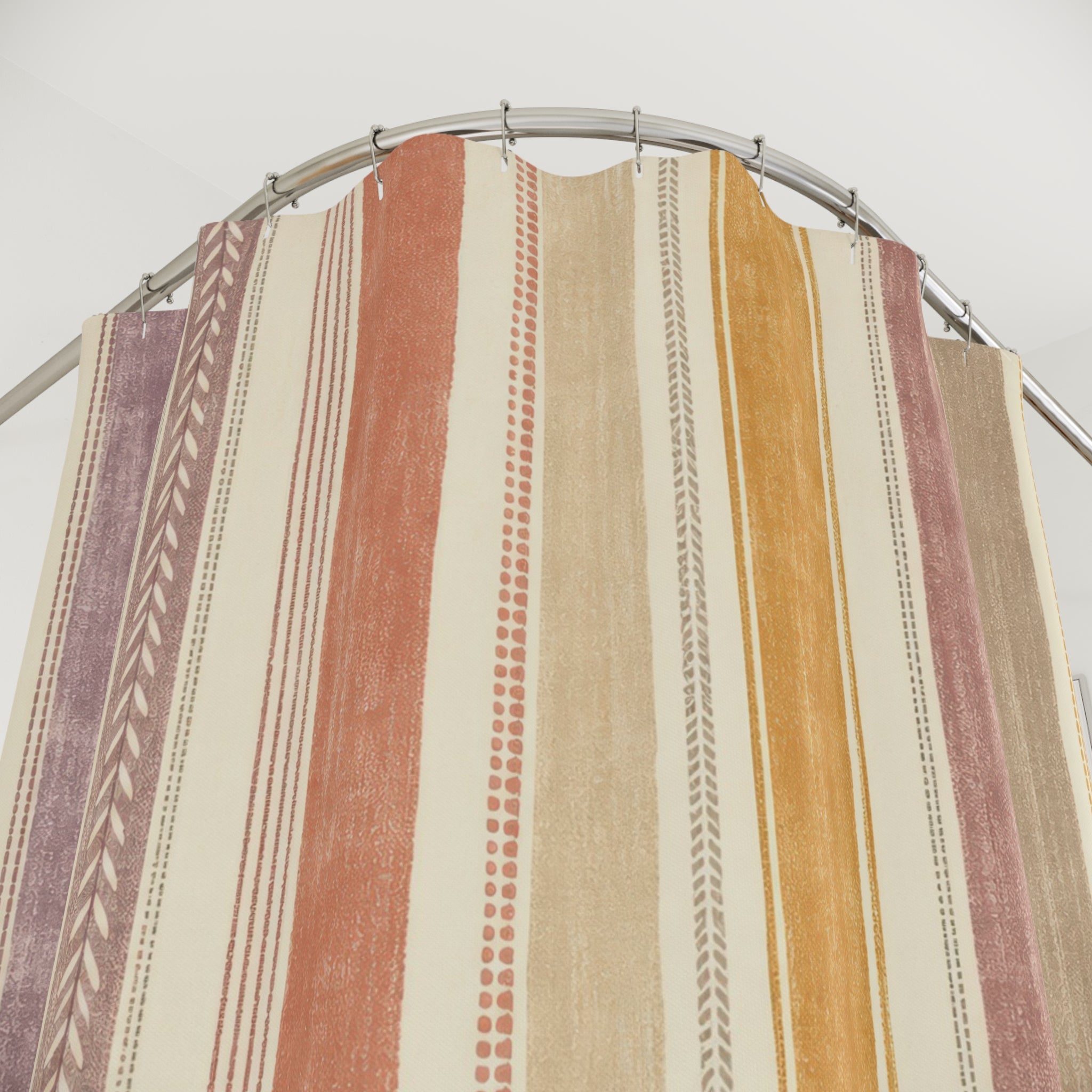 Dusty Mauve Mustard Terracotta Stripe Shower Curtain