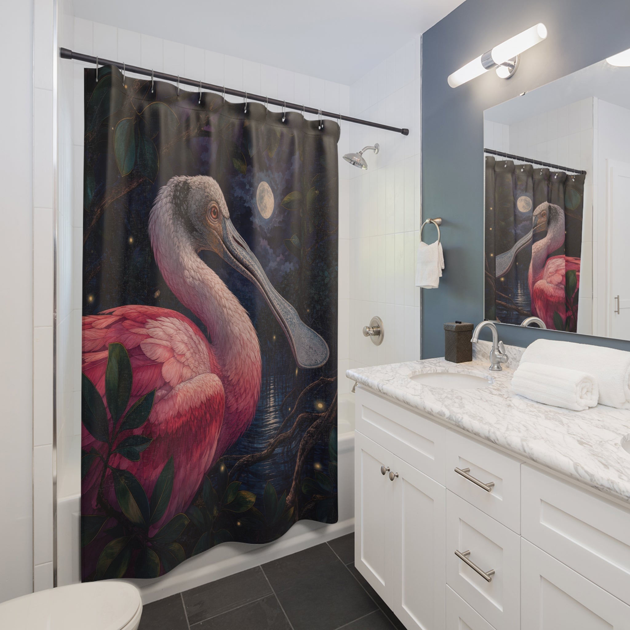 Moonlit Roseate Spoonbill Shower Curtain