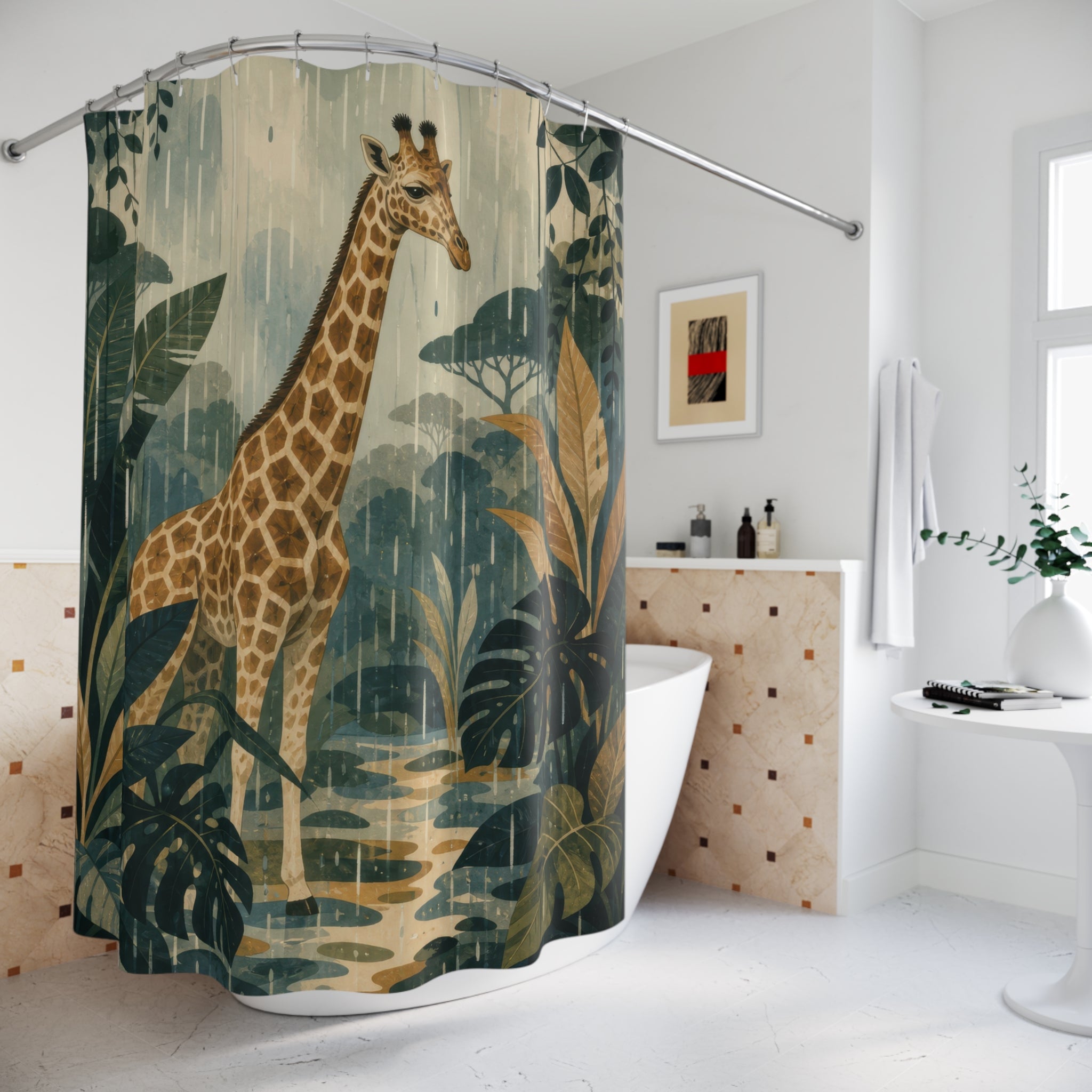 Rainy Tropical Safari Animal Scene Shower Curtain